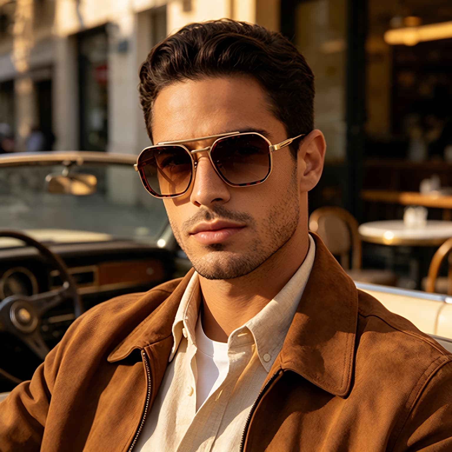 New Style Small Frame Glasses For Men, Double Bridge Retro Sunglasses, Men's High-End Metal Full-Frame Sun Protection Sunglasses Shades