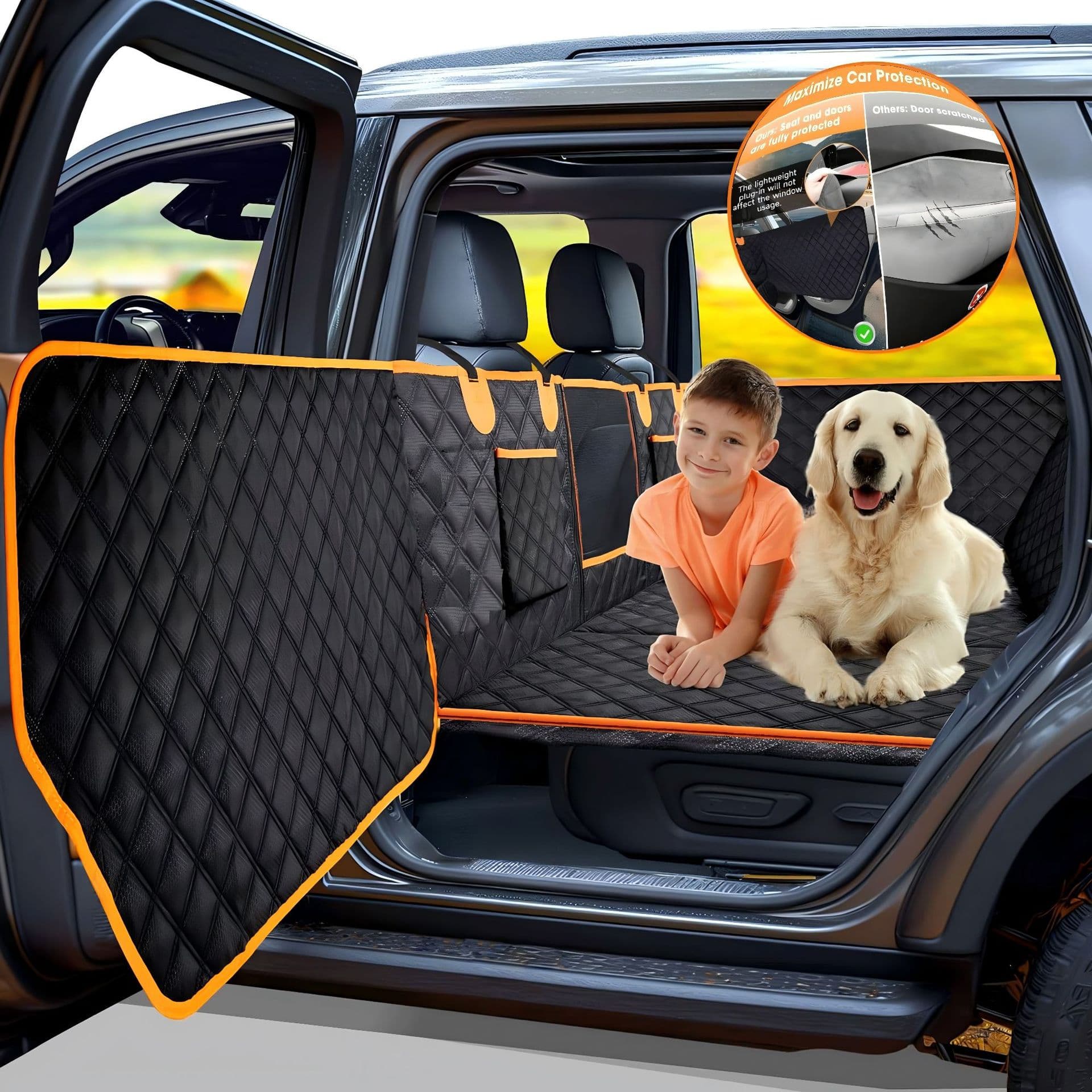 Dog Seat Cover For Back Seat, Hard Bottom Back Seat Extender, Waterproof & Machine Washable, Heavy Duty, Supports Heavy Loads For Travel & Camping, Dog Back Seat Pet Cover For Cars