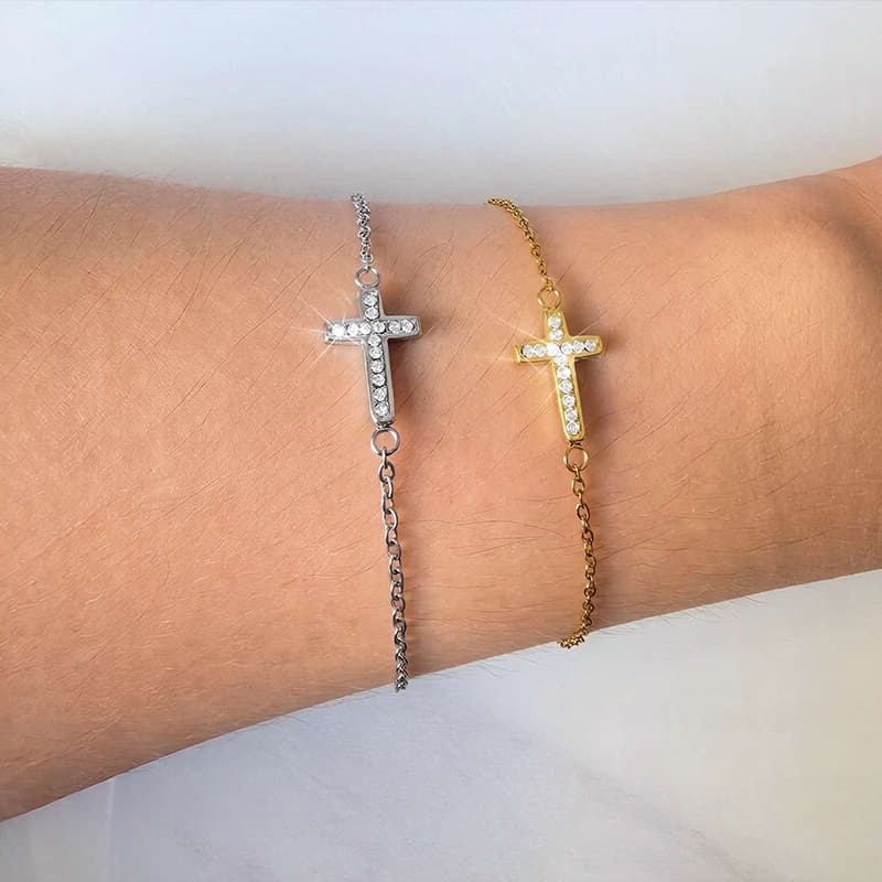 Stainless Steel Inlaid Zircon Cross Bracelet