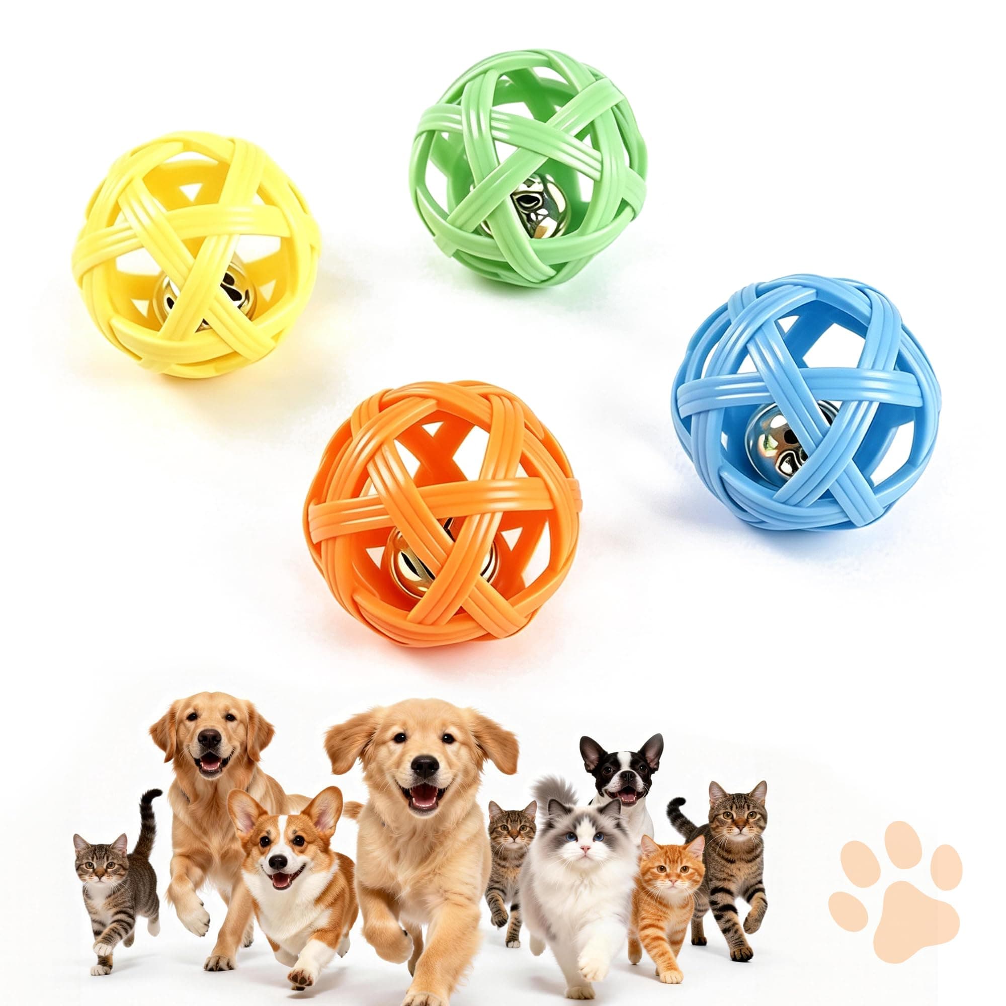 Balls With Inside Bell, Non-Toxic Toys For Small Dogs & Puppies Natural Rubber, Fetch Ball, Treat Dispensing, Interactive Puzzle, Boredom Relief, Multi-Dog Play, Easy Clean