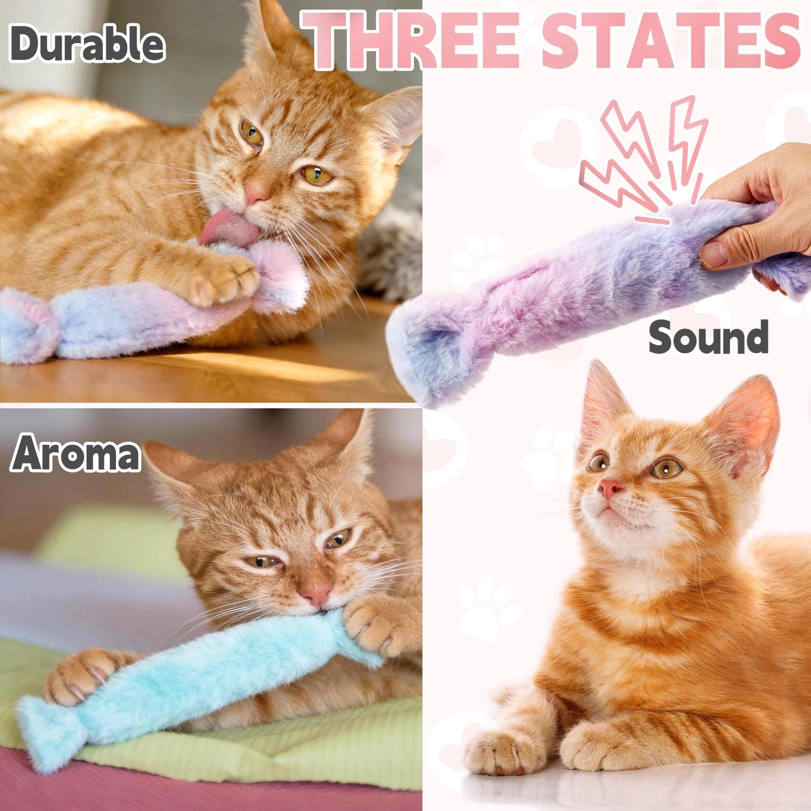 Cat Kicker Toy 3Pcs, Candy Shape Catnip Toys For Cats Catnip Toys With Crinkle Paper. Indoor Kitten Toy Kicker Pillows
