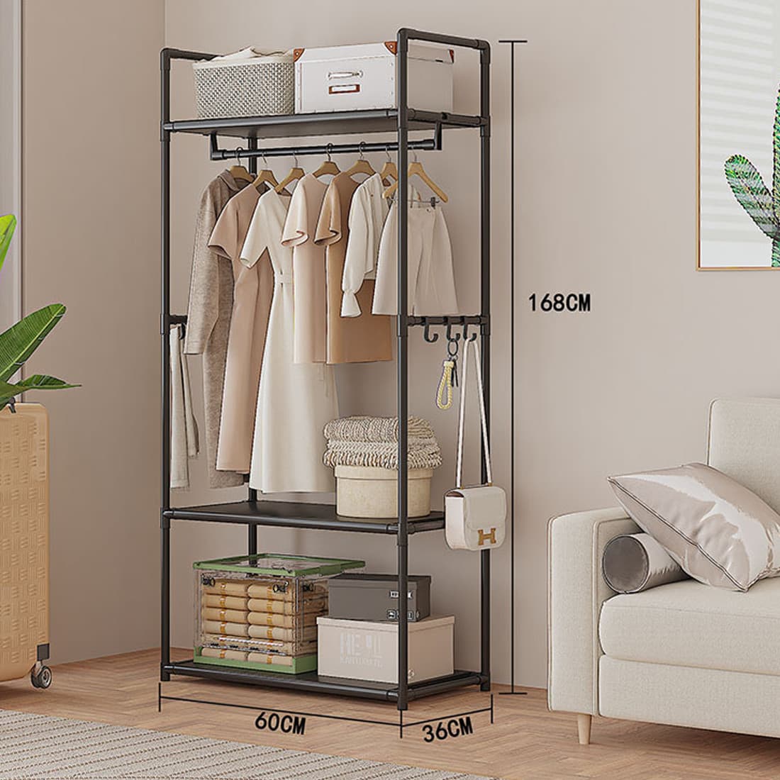 Multifunctional Clothes Rail Garment Hanging Stand Shoe Rack Home Storage Shelf