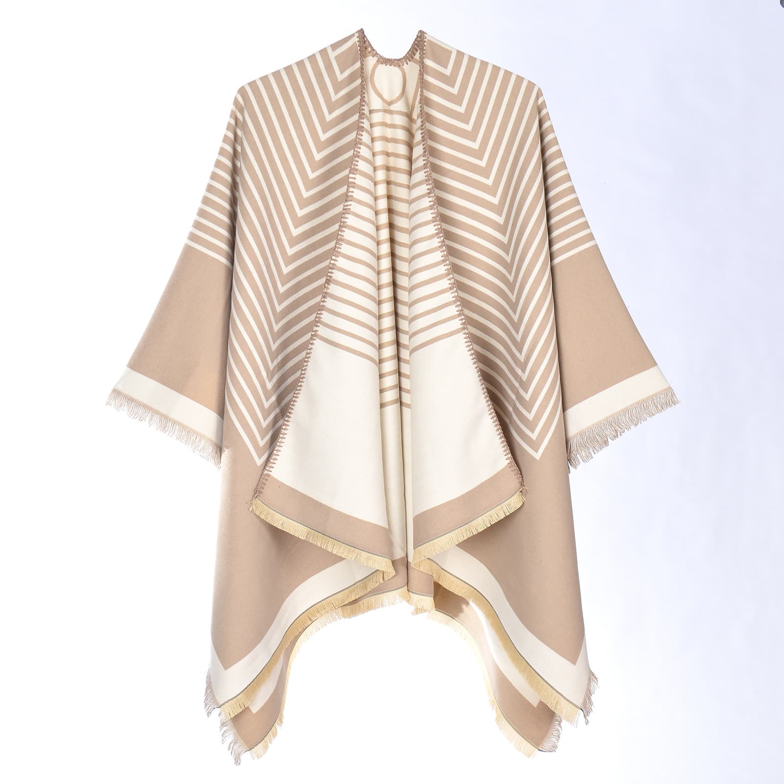 Women's Spring Autumn Travel Split Shawl, Warm All-Match Faux Cashmere Poncho Cape