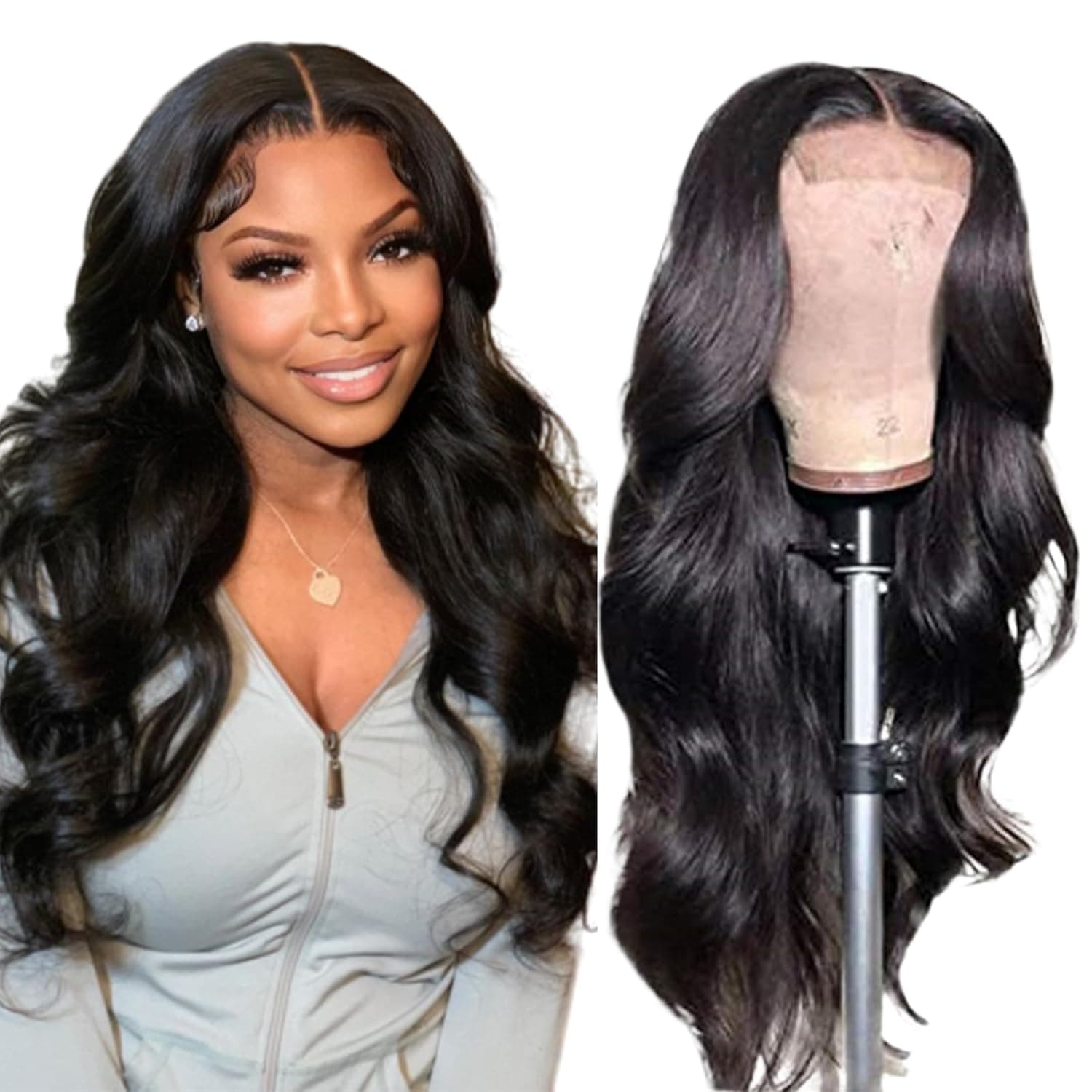 4x4 Lace Human Hair Wig Body Wave Natural Color Density