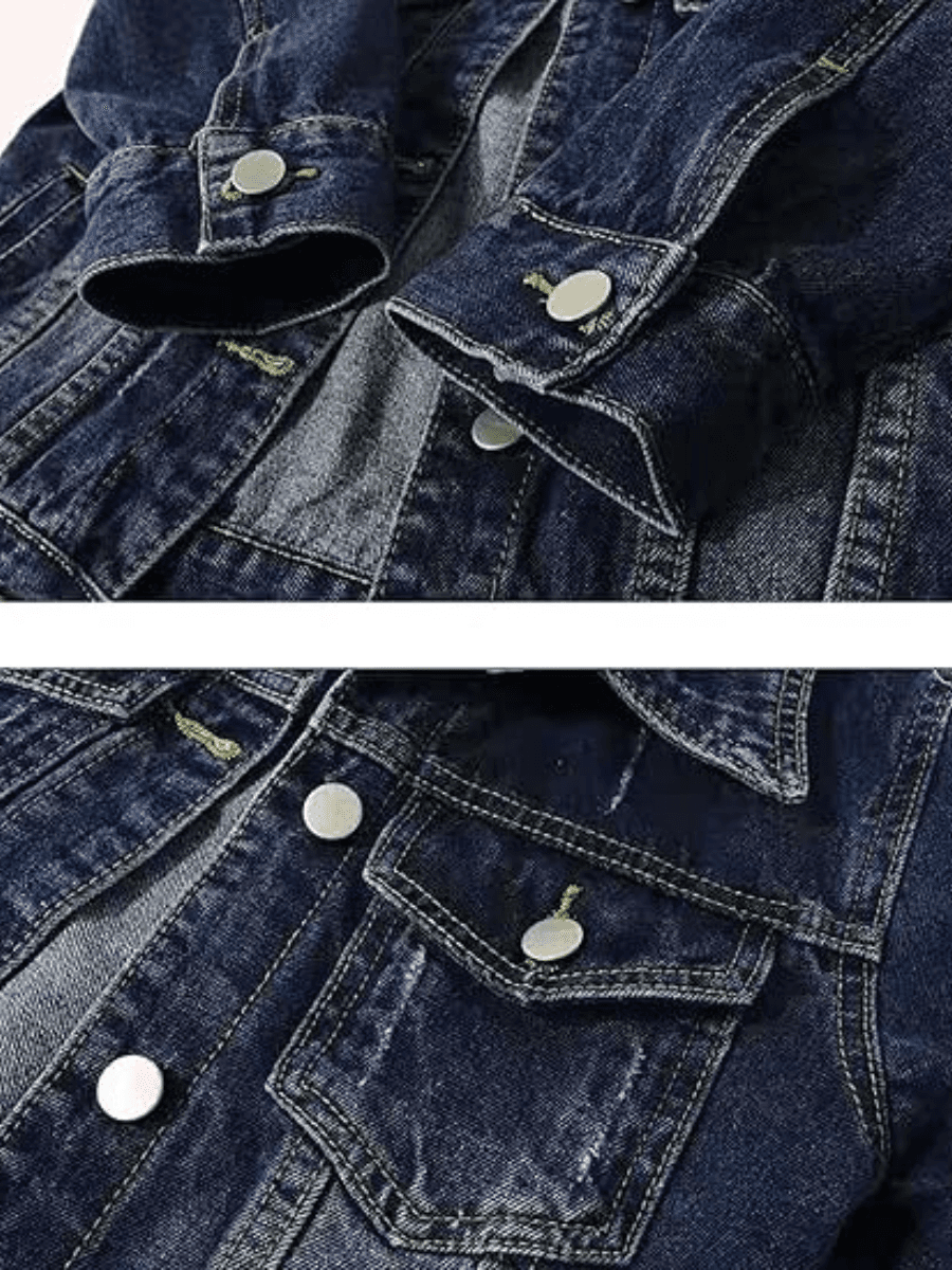 Women's Vintage Denim Jacket Two Tone Washed Blue Cropped Jean Jacket Fashion Trucker Outerwear US Ready Stock