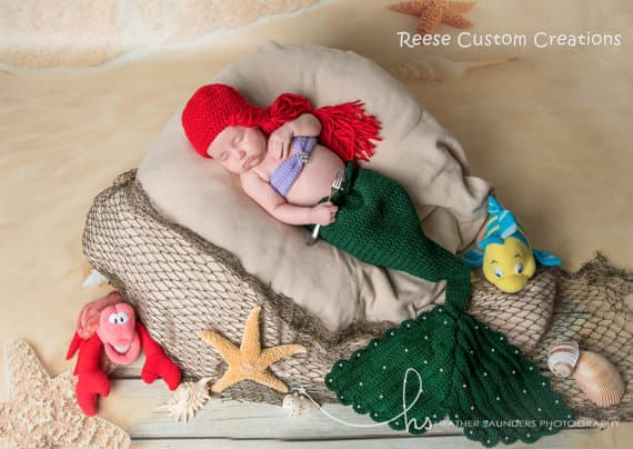 Hand Knit Newborn Mermaid Sweater Set, Baby Animal Photo Prop Outfit For Studio Photoshoot