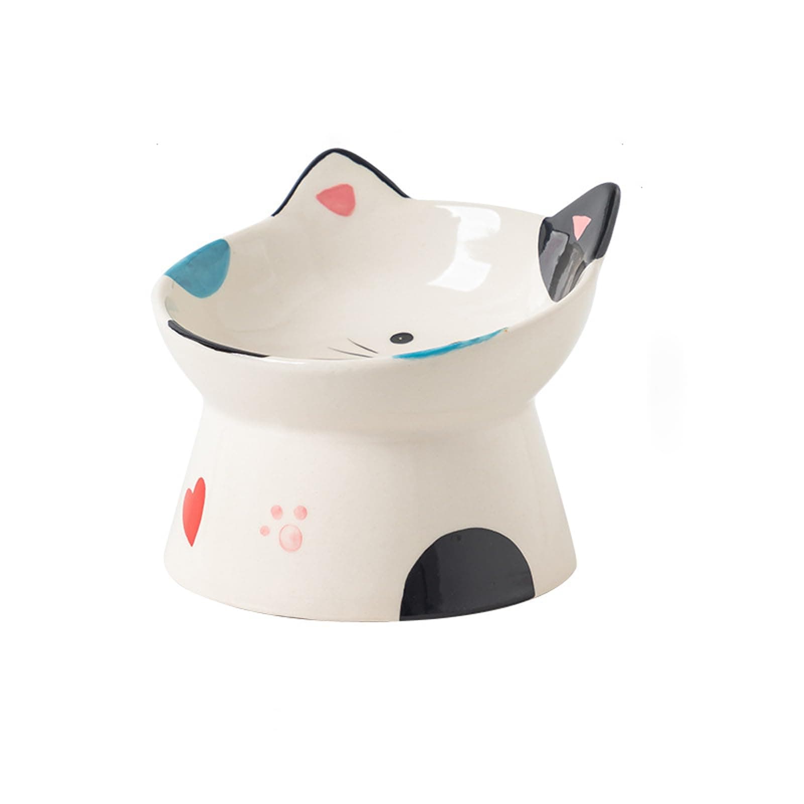 Cute Ceramic Raised Cat Bowls Elevated Design, Tilted FeederProtect Cat's Spine Anti Vomiting Blow For Flat Faced Cats, Kitten Small Dogs,Raise Tilted Cat Food Bowld Pet Dishes