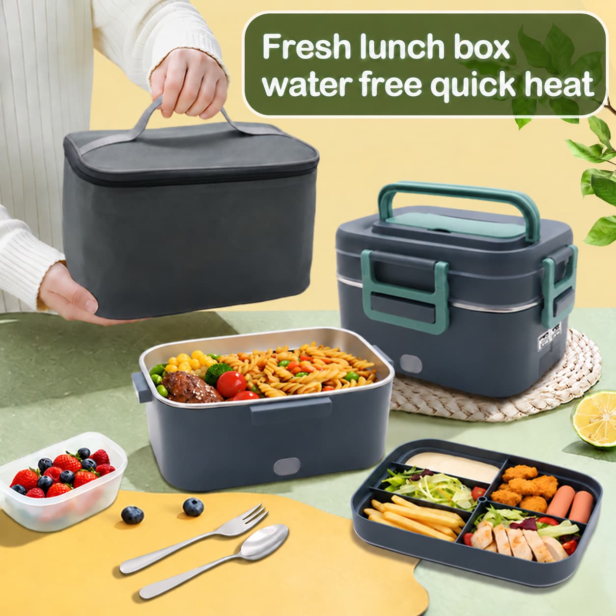 2.8L Electric Lunch Box Food Warmer 80W Heated Lunch Box 12V 24V Home Car Truck