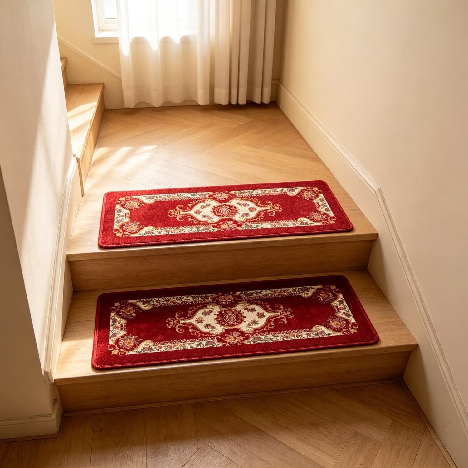 1pc European Style Vintage Style Floral Pattern Stair Tread Mat , Suitable For Home Wooden Staircase