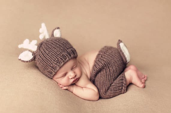 Hand Knit Newborn Deer Sweater Set, Cartoon Baby Photo Prop Outfit For Studio Photoshoot