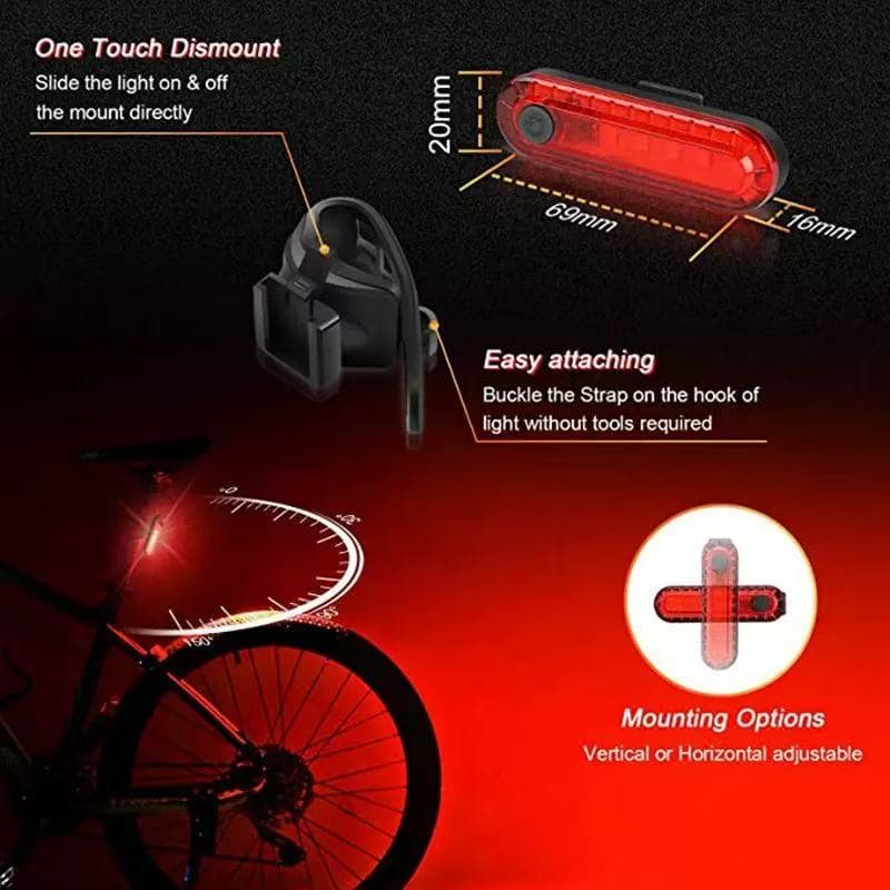 350 Lumens USB Rechargeable Bicycle Light Set 4 Modes Front Headlight And Rear Taillight 100m Beam Range