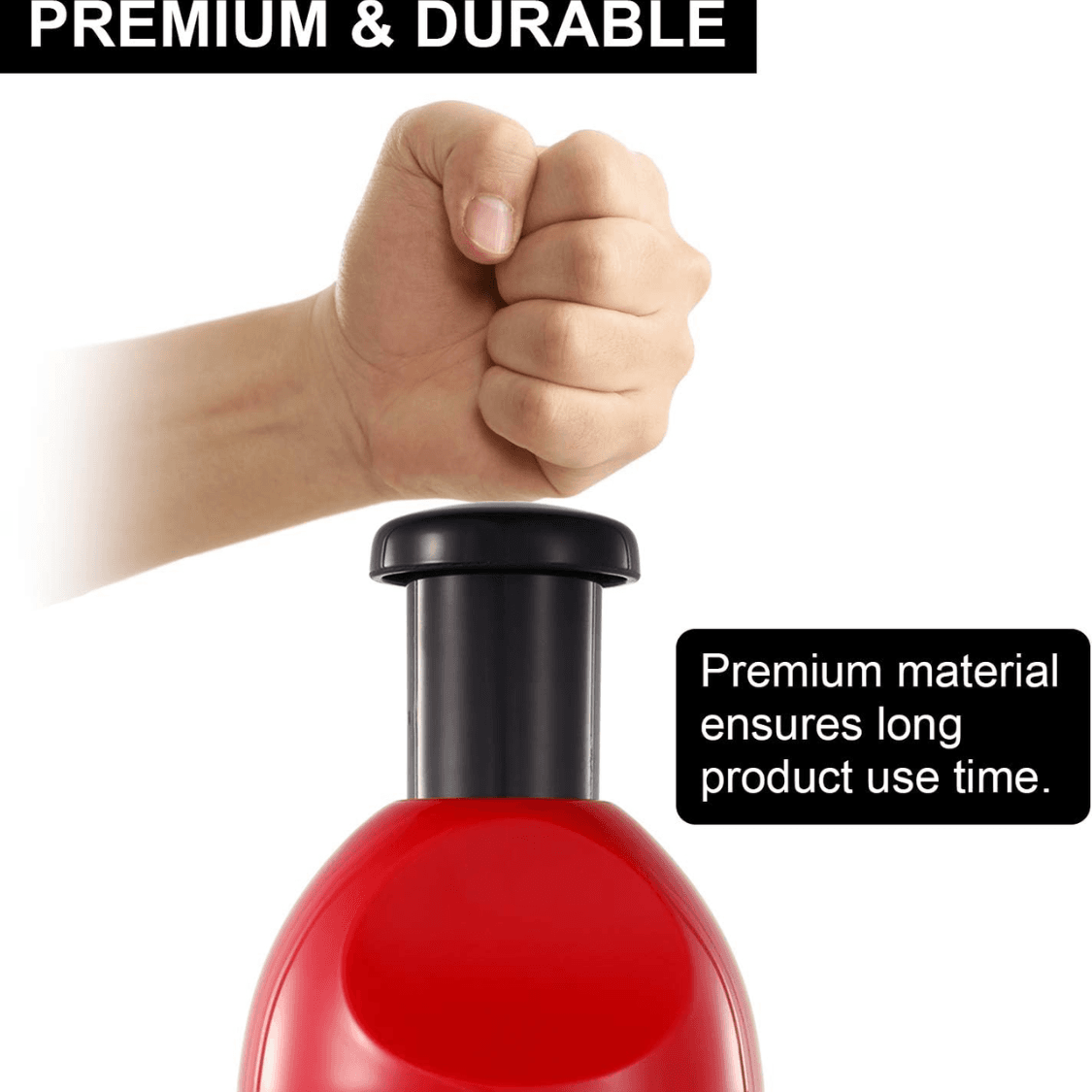 Manual Hand Food Chopper, Easy Clean Vegetable & Onion Cutter, Dishwasher Safe, Red