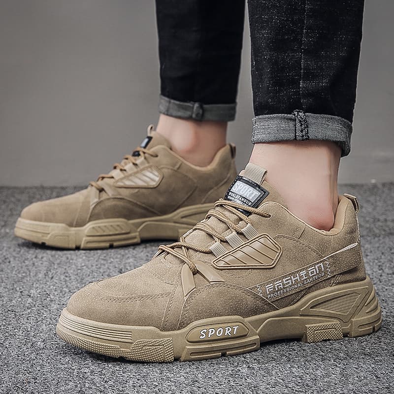 New Autumn Men's Work Shoes, Breathable Workwear Footwear, Korean Style Versatile Thick Sole Sports Casual Skate Sneakers, Dad Shoes For Men