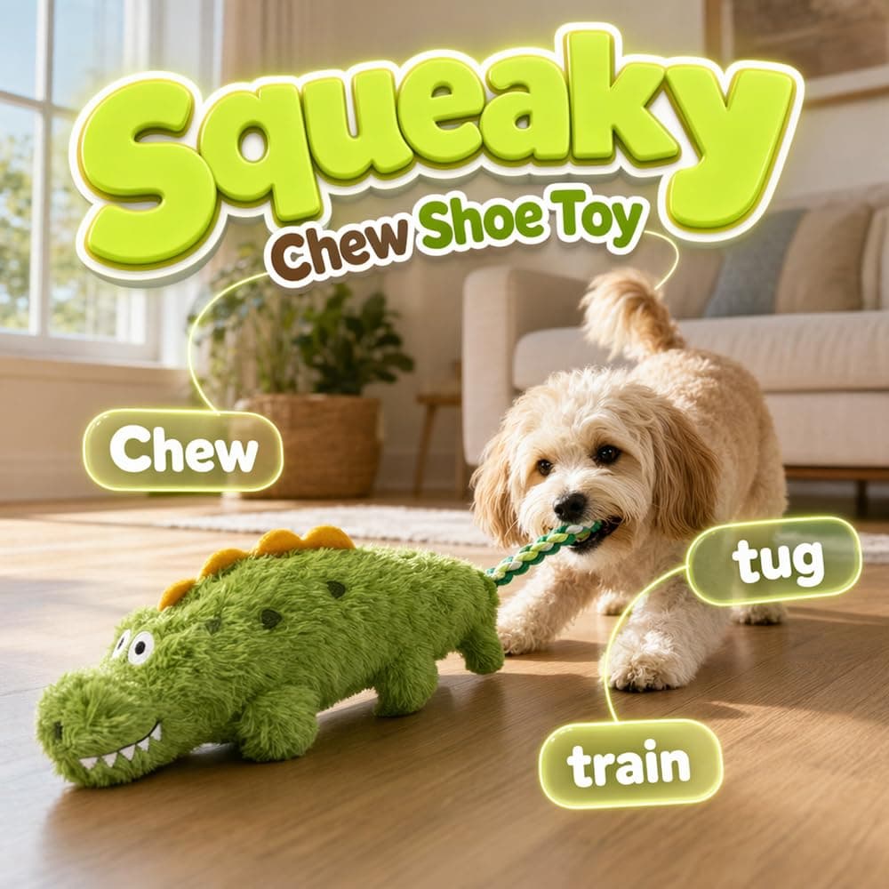 Fun Knotty Crocodile Dog Chew Toy For Interactive Play  Cotton Rope And Squeaky Plush, Dog Toys For Chewers, Fetch And Tug-of-War For Small To Large Breeds