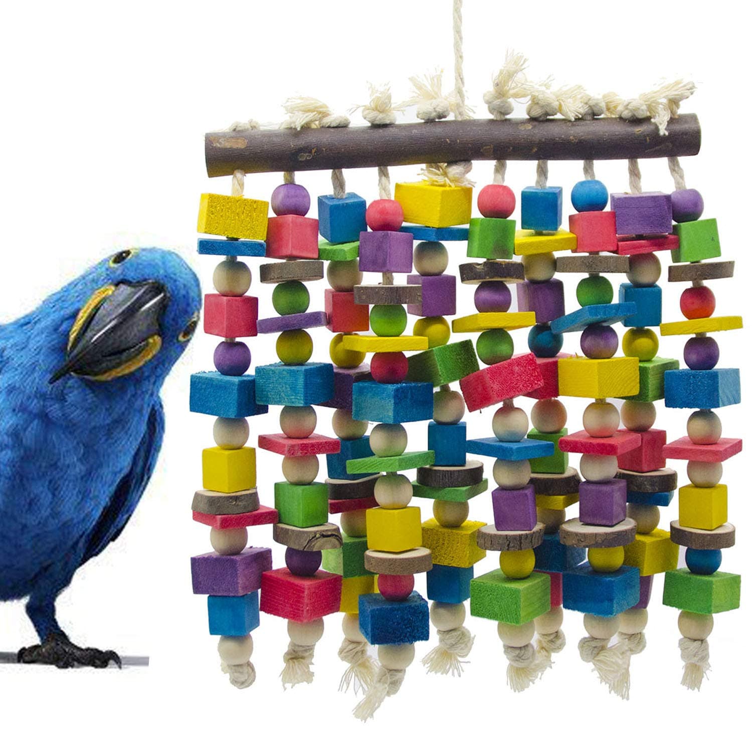 Large Bird Parrot Chewing Toy - Multicolored Natural Wooden Blocks Bird Parrot Tearing Toys Suggested For Large Macaws Cokatoos,African Grey And A Variety Of Amazon Parrots