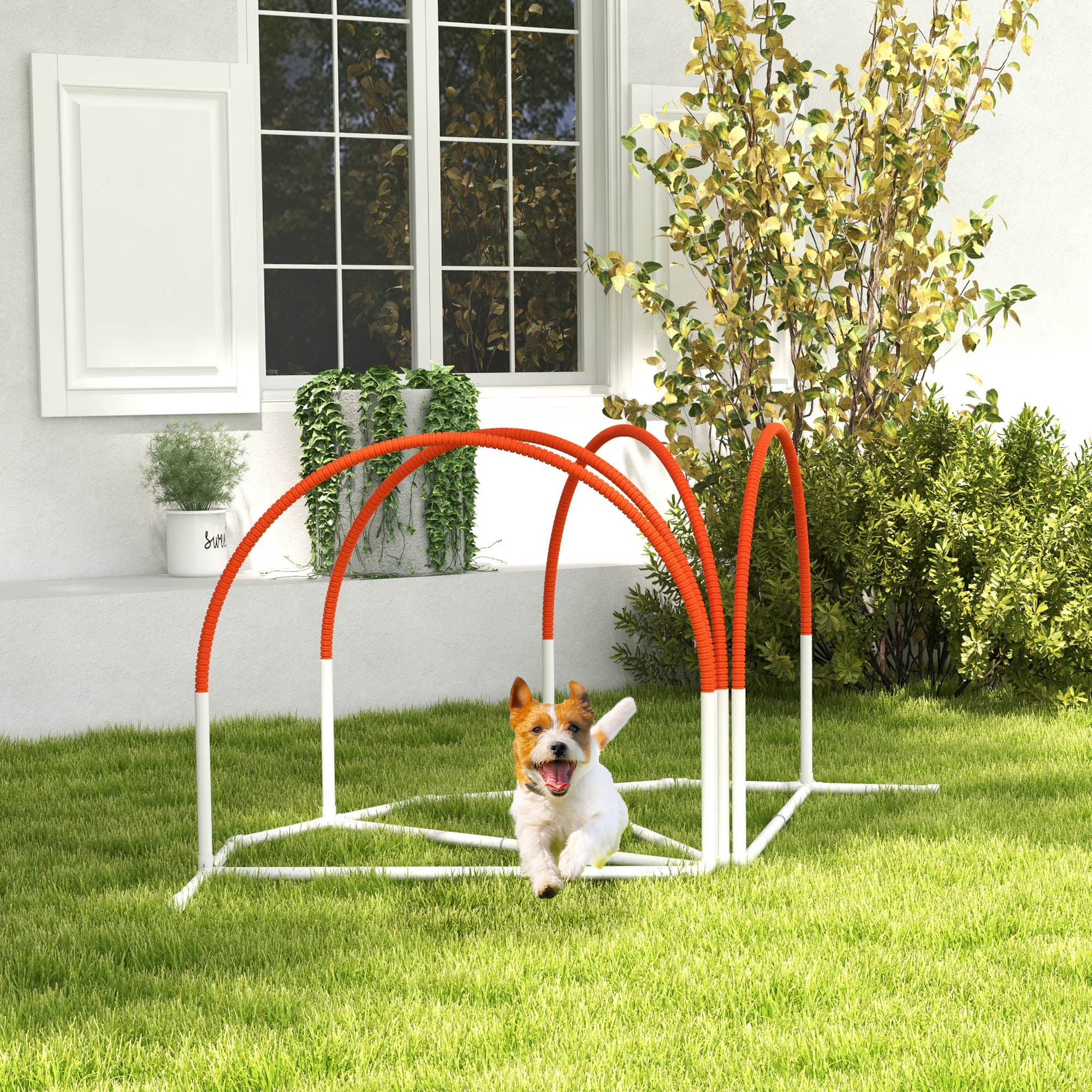 4 PCS Dog Agility Weave Poles Set Outdoor Training Equipment With Oxford Carry Bag Orange