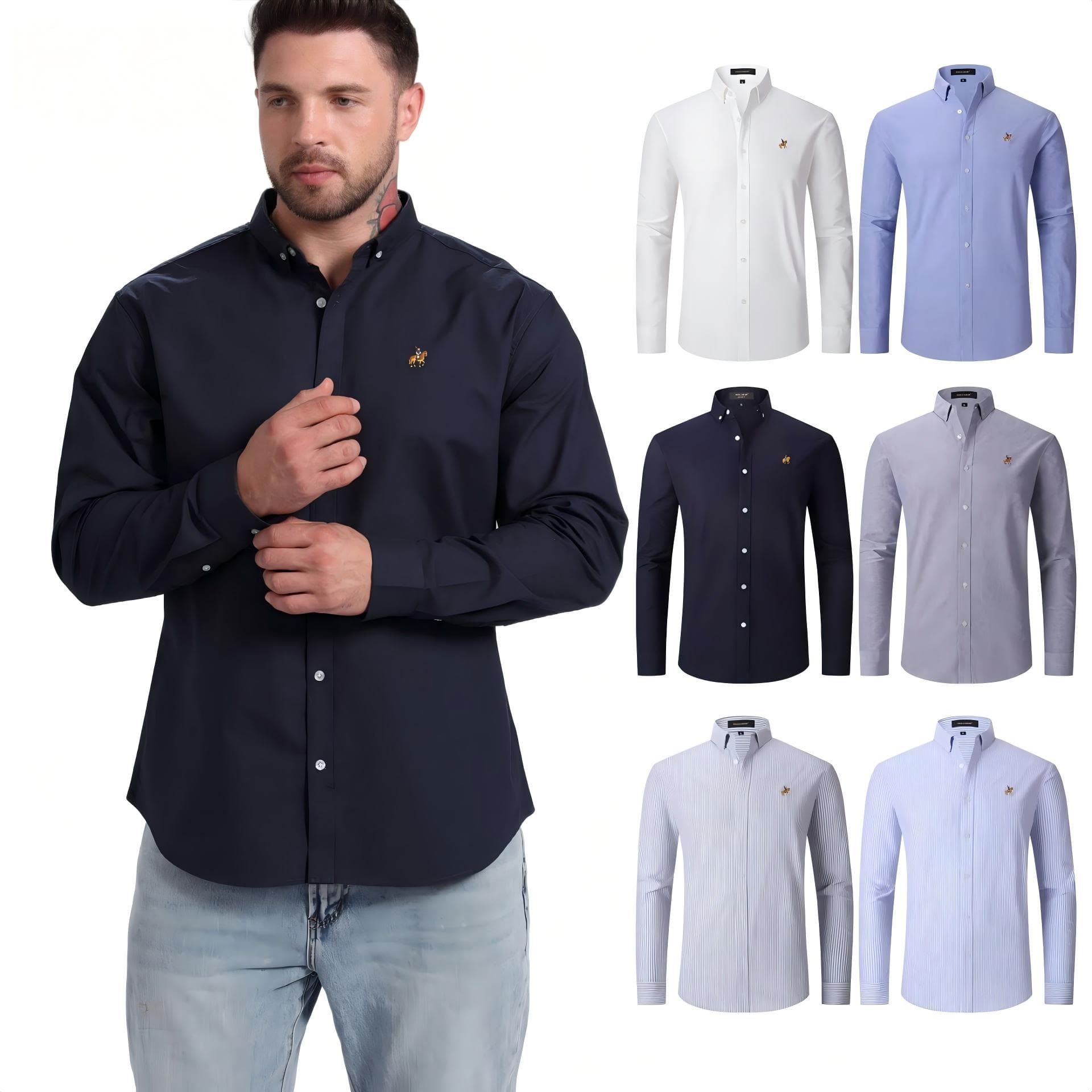 Jiana Cross-Border Specializes In Supplying European And American Men's Long-Sleeve Pure Cotton Oxford Casual Embroidered Shirts, Popular On Amazon