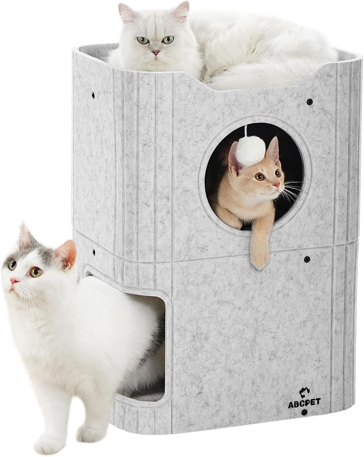 ABCPET Cat House  Indoor Felt Cat Bed  Scratch-Resistant Kitten Cube With Hanging Ball Light Gray,Pickup Only