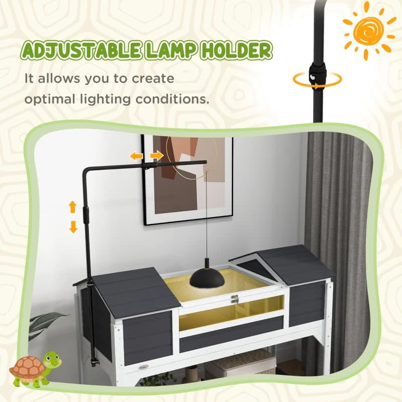 Tortoise Enclosure Tortoise House With Adjustable Lamp Holder Storage Shelf, Dual Main Houses, Openable Lid, Gray