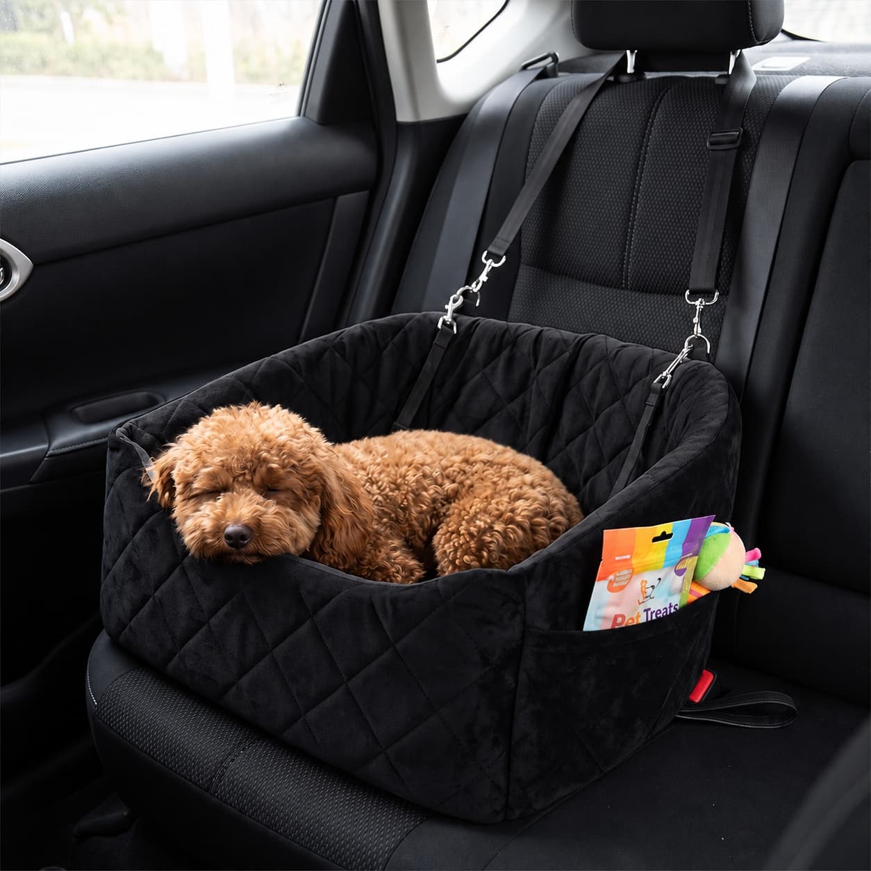 1PC Soft Warm Plush Dog Car Booster Seat Washable Detachable Pet Travel Carrier Bed Nest With Safety Belts Pocket For Small Dogs Cats