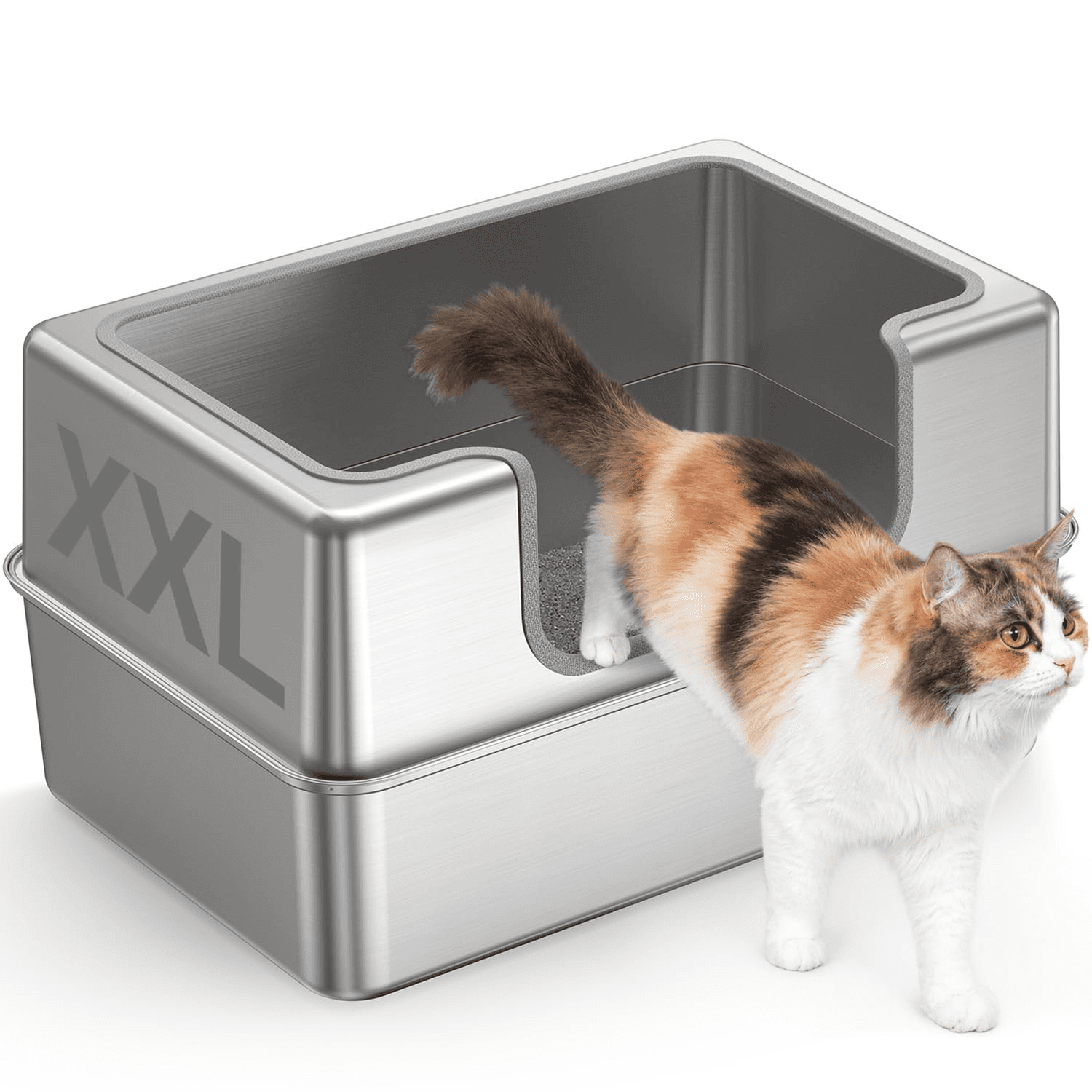 Non-Stick Entirely Stainless Steel Litter Box Splash-Proof & Leak-Proof  Seamless Seal, High-Sided, Cat Litter Box With Lid For Multi-Cats, Easy-Clean & Durable
