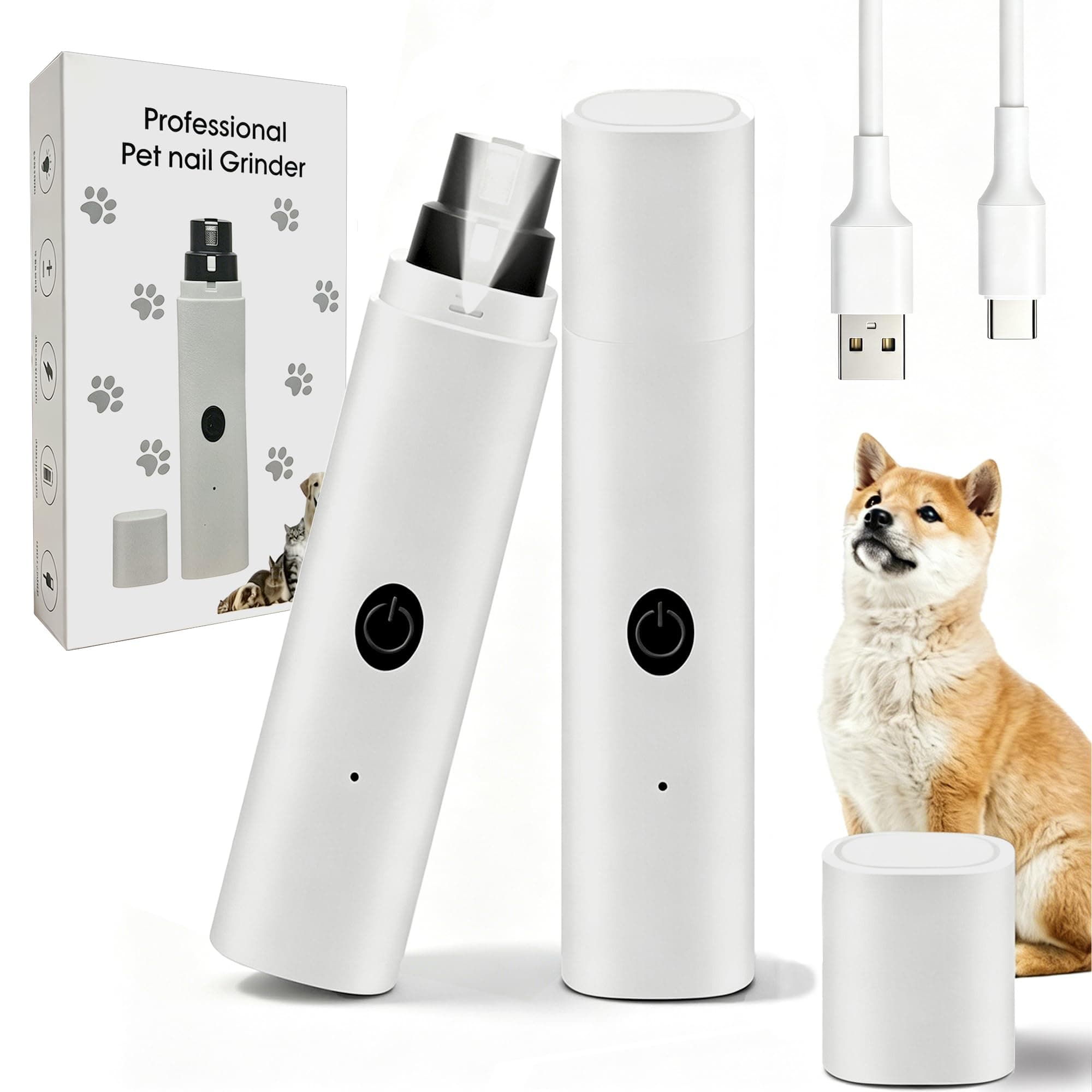 Dog Nail Grinder With LED Lights, Professional 2-Speed Pet Nail Grinder