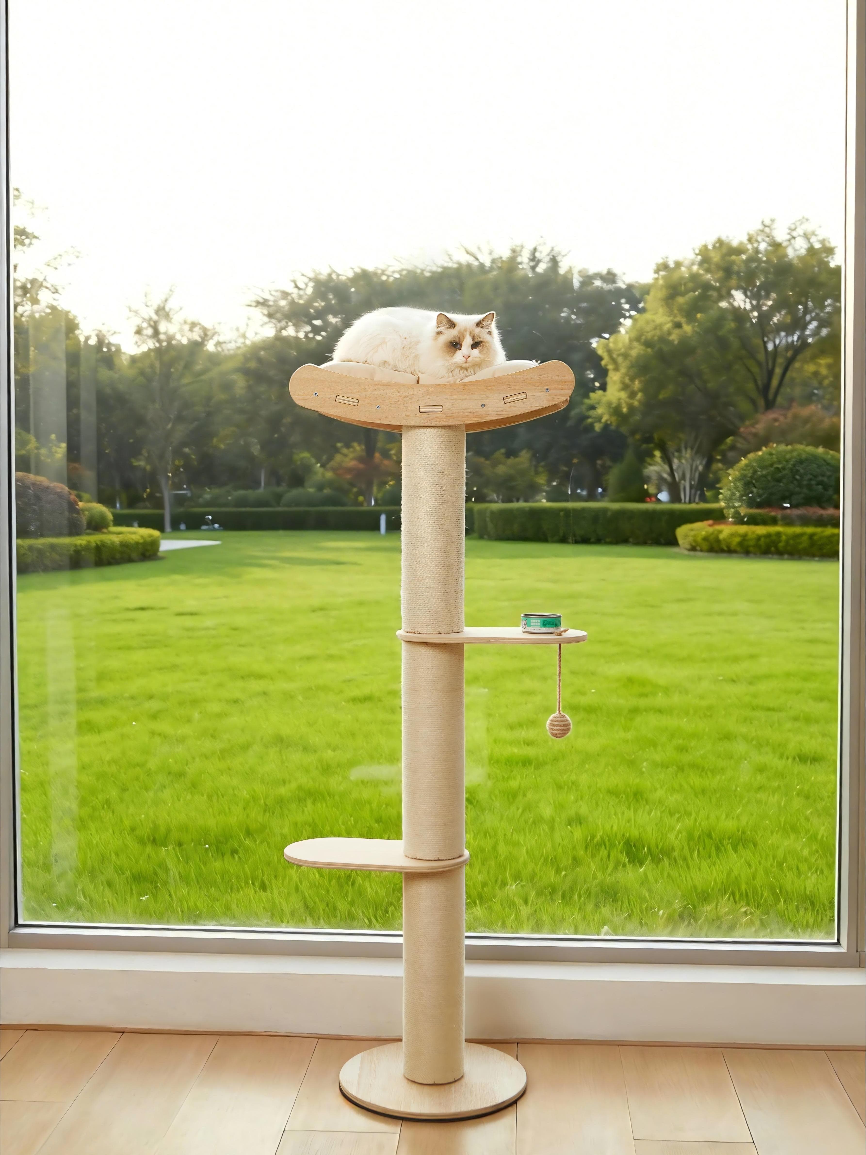 Half Cat Tree Tower-3-Tier Hemp Scratching Post, Perches & Sturdy Activity Center Suction Cup