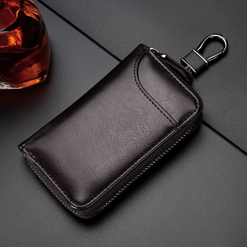 Soft Leather Simple Zipper Key Bag For Men, Multi-functional Home Small Bag For Waist Hanging, Large-capacity Soft Leather Key Bag For Women
