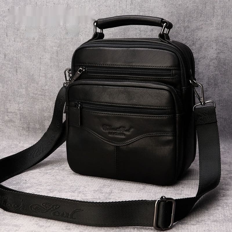 Cowhide Shoulder Bag, Men's Genuine Leather Diagonal Cross Bag, Male Text Bag, New Casual Hand-held Business Bag, Retro - Black