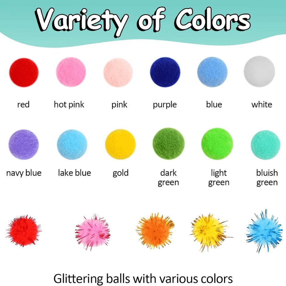 900 Multicolor Bulk Pom Poms Arts And Crafts, Soft And Fluffy Craft Pom Poms, Assorted Sizes Pompoms, For Arts And Craft Making Decorations