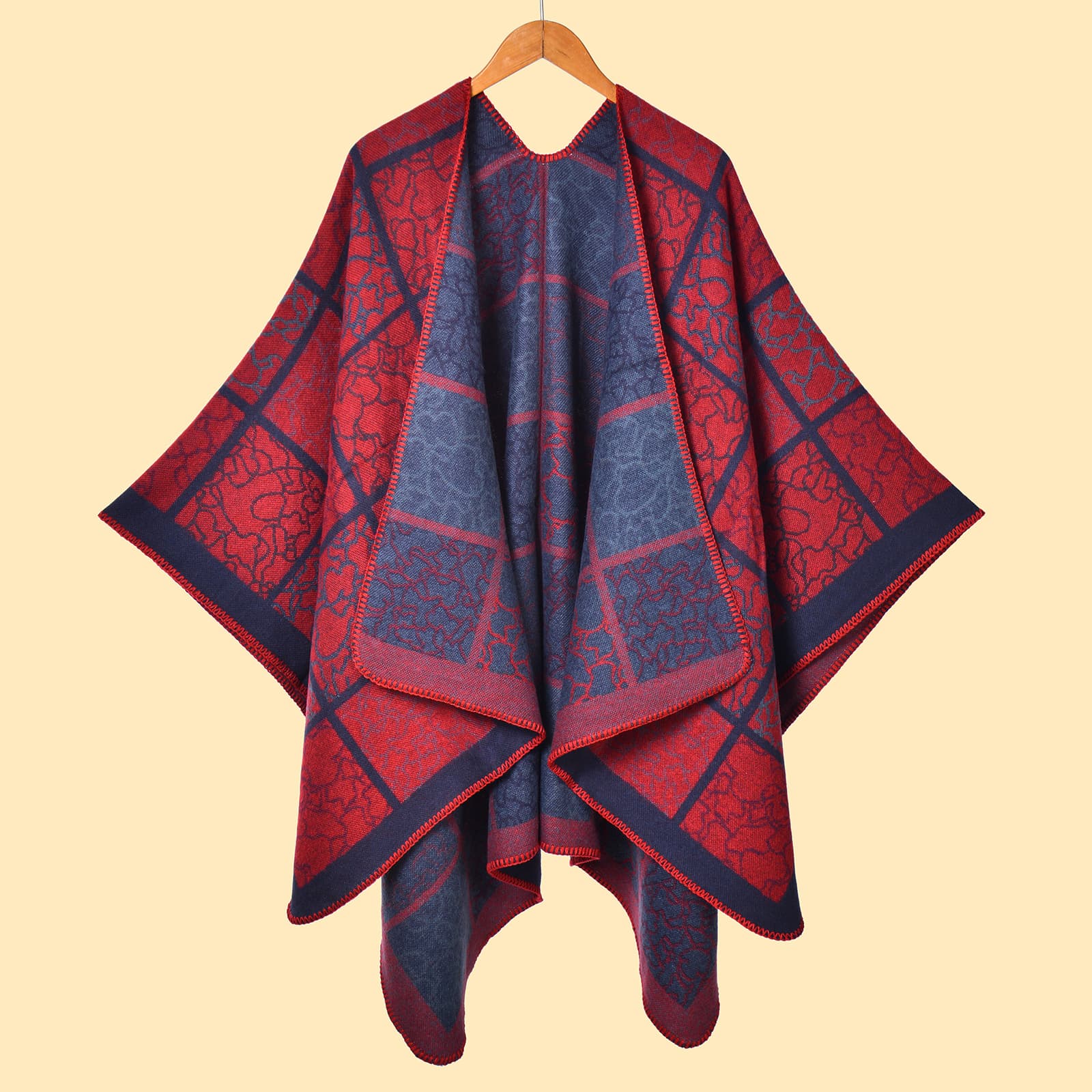 Women's Line Grid Scarf Shawl, Faux Cashmere Warm Shawl