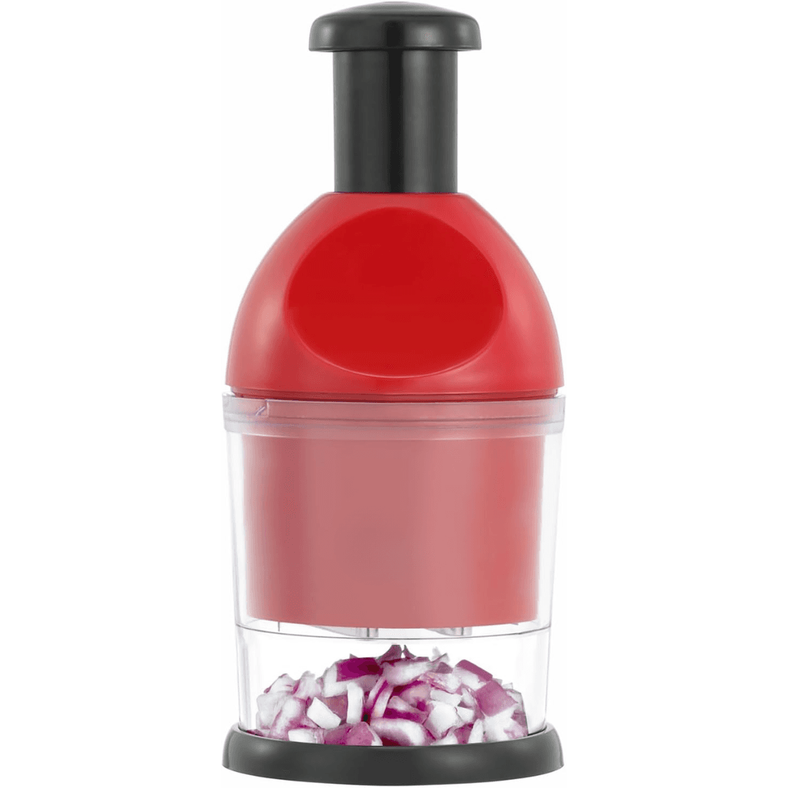 Manual Hand Food Chopper, Easy Clean Vegetable & Onion Cutter, Dishwasher Safe, Red