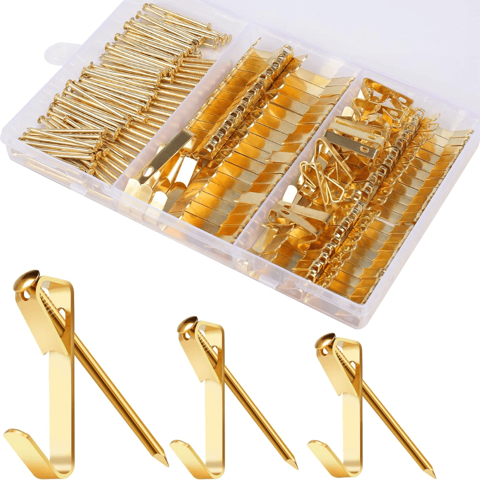 184 Pieces Picture Hanging Kit 20lb 30lb 50lb Picture Hangers Metal Hooks With Nails For Drywall Wooden Wall Gold