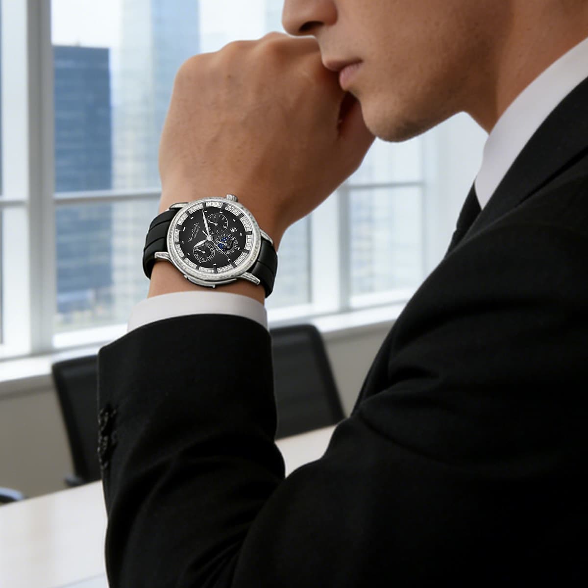 VAN GOGH High Appearance Light Luxury Men's Luminous Blue Mechanical Watch Bohui Series
