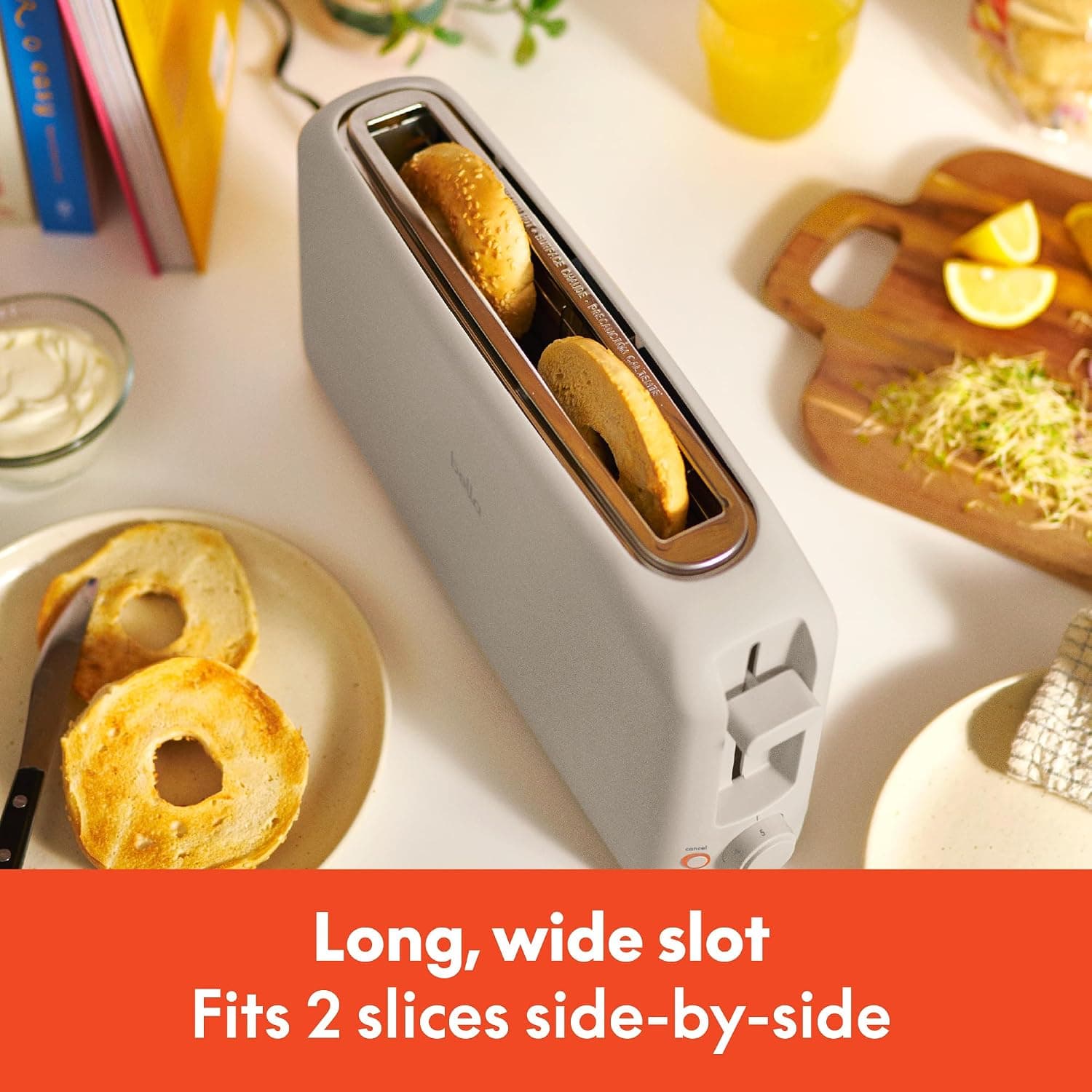 Fits-Anywhere 2 Slice Slim Toaster Long Slot  Extra Wide Oatmilk Compact Bread Toaster For Kitchen  Countertops