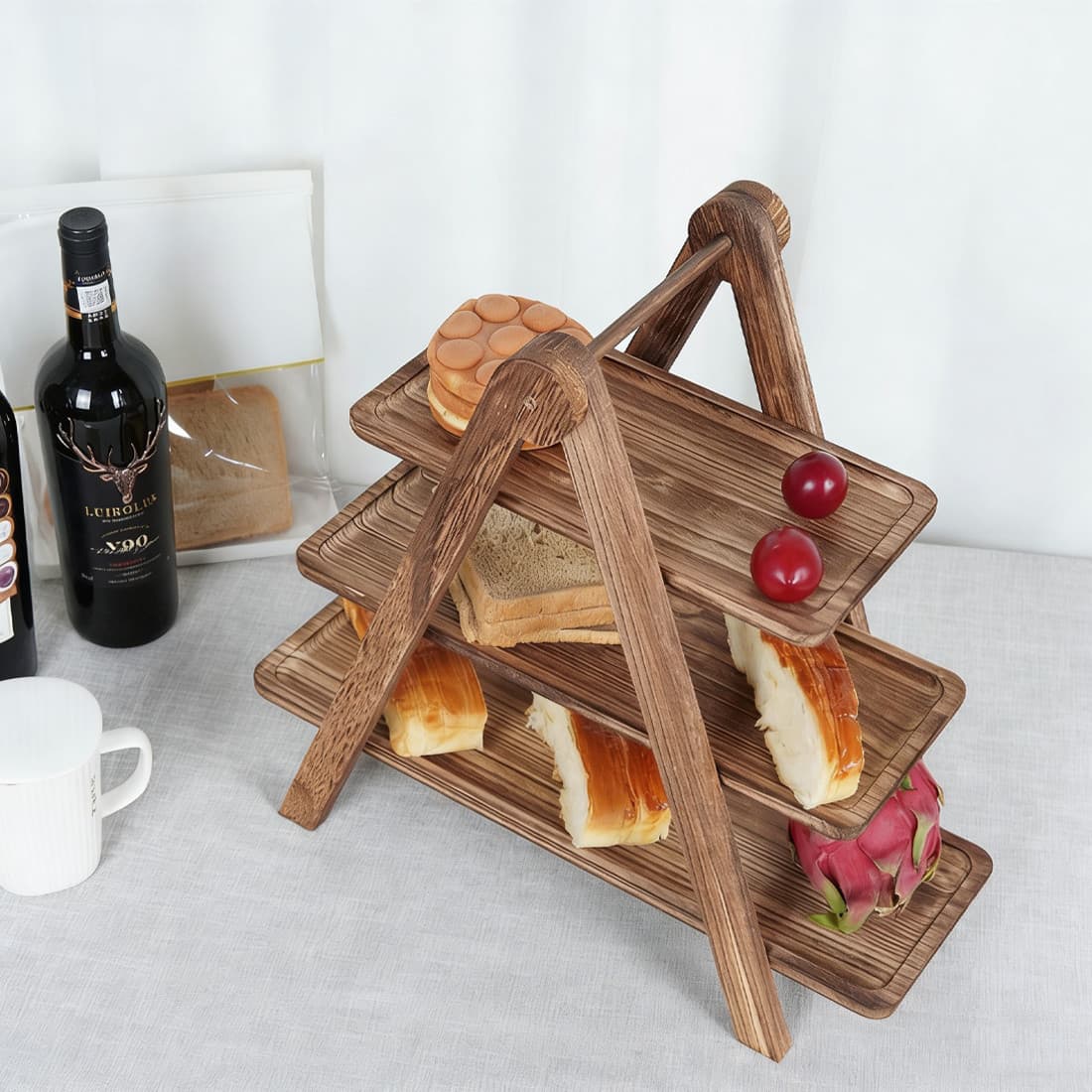 NEW 3 Tier Serving Set Platters Wooden Tiered Serving Trays Wedding Party Food Tray UK