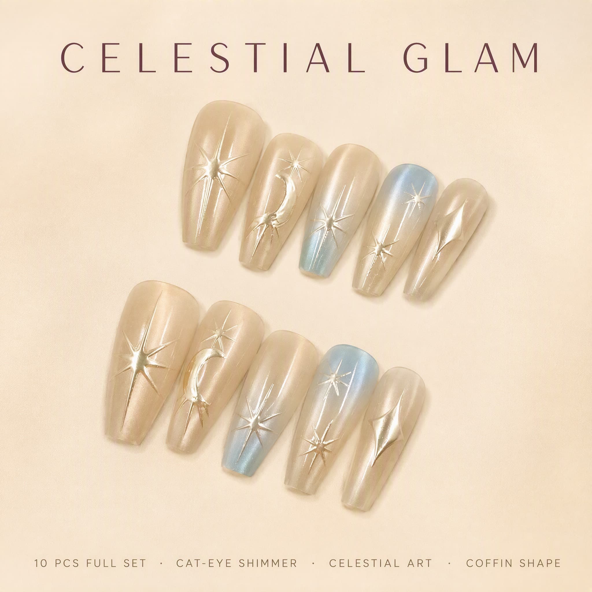 Celestial Cat-Eye Champagne Press-On Nails