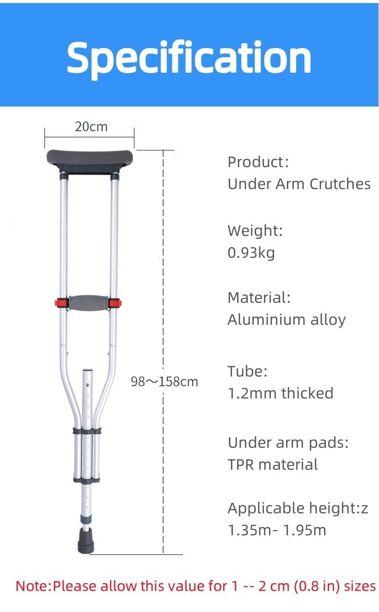 Adjustable Underarm Crutch Height Lightweight Aluminium Walking Aid