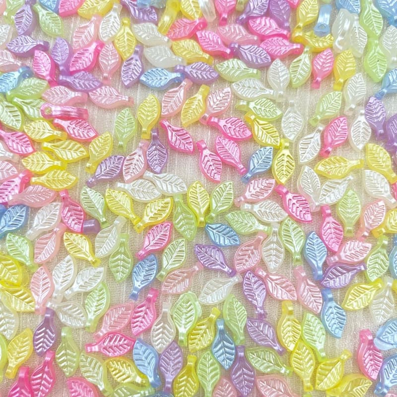 ABS  Pearl Mini Leaf Charms, Pastel Iridescent Top-Hole Beads For DIY Hanfu Pendant Drops, Earrings & Jewelry Making.