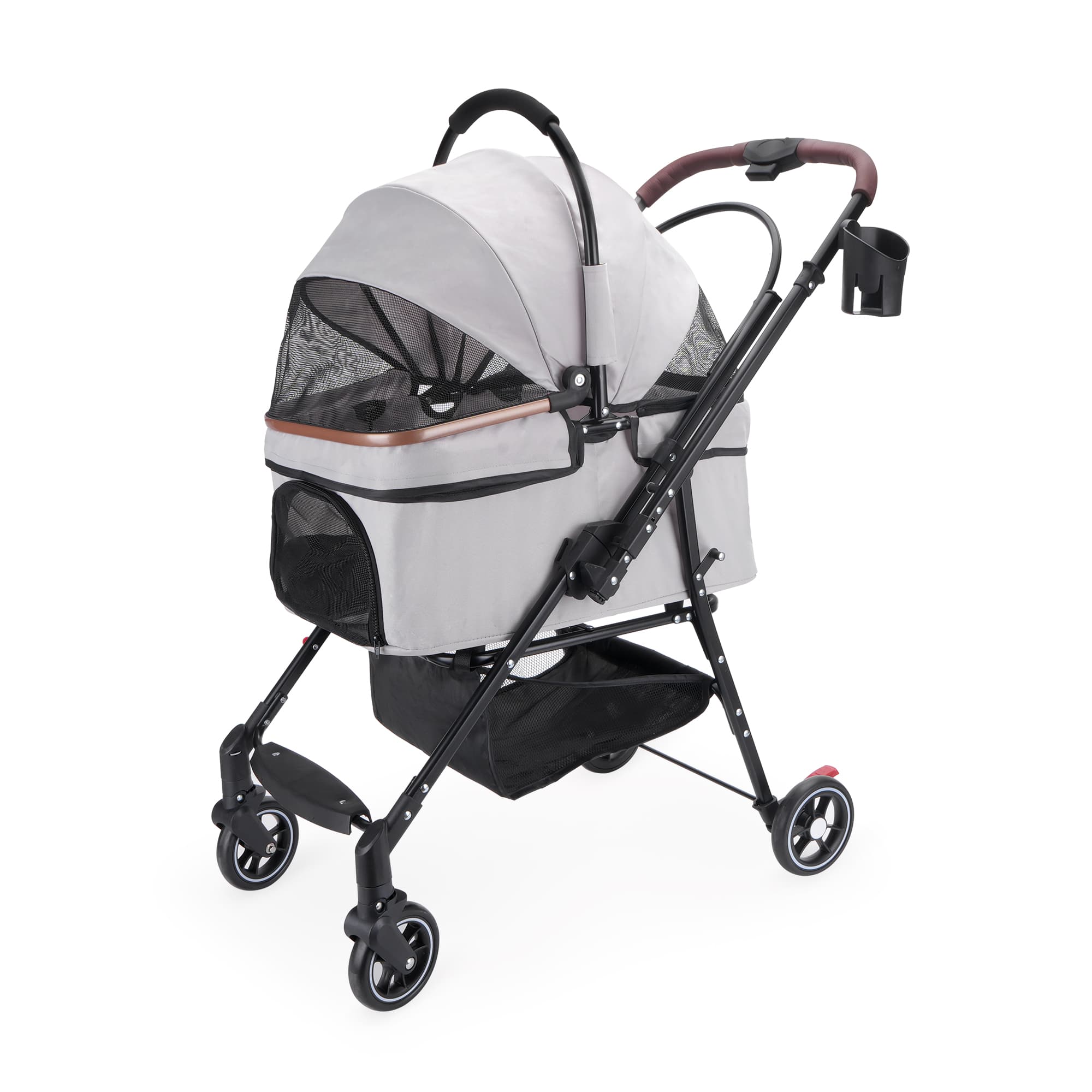 4-Wheel Foldable Pet Stroller for Dogs & Cats 360° Rotating Wheels, Separable Carrier & Travel Bag for Small Animals