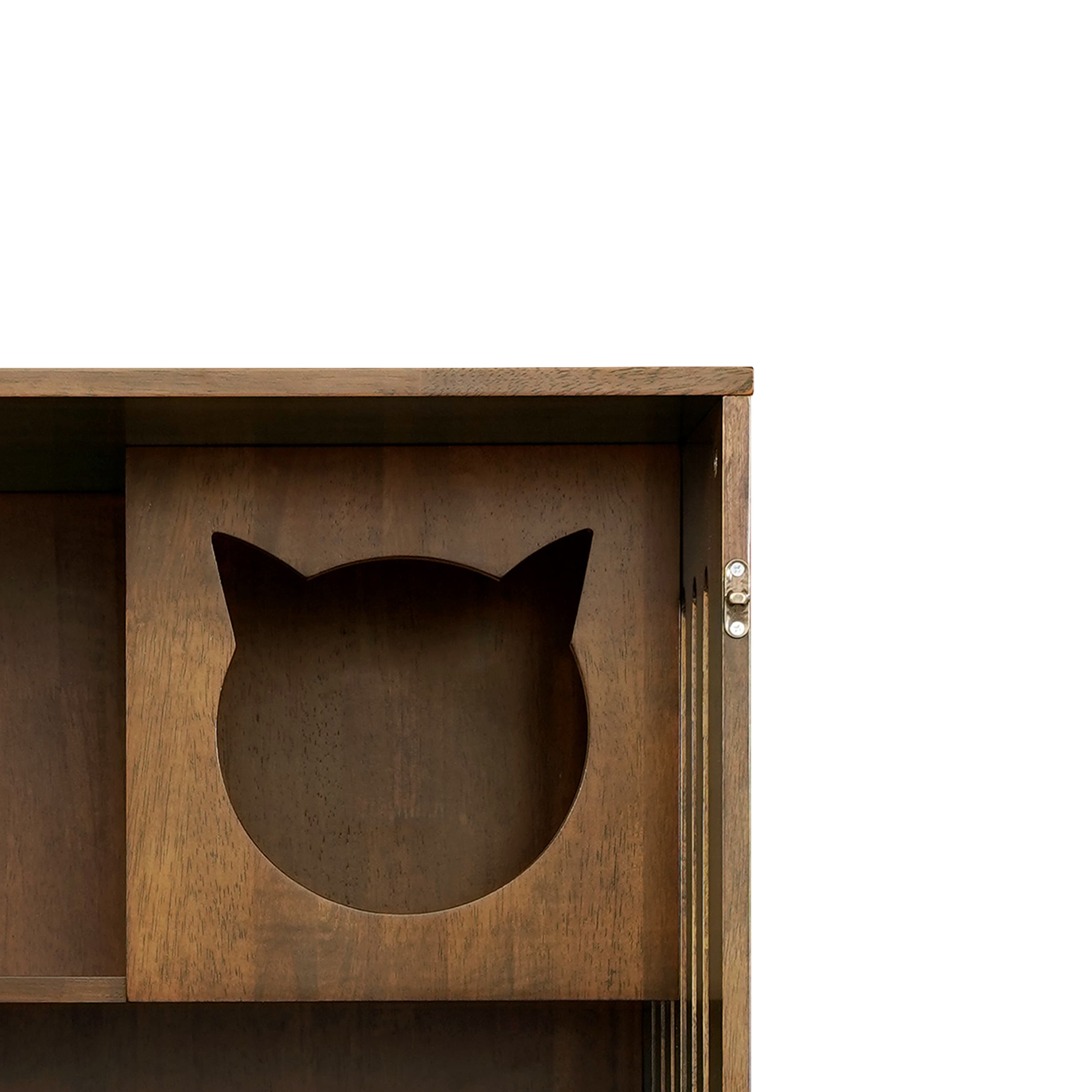 Basia Indoor Rubber Wood Cat Cabinet with Wheels, Ventilated Indoor Cat Condo with Multi-Level Shelves & Lockable Door, Safe & Spacious Cat Enclosure for Home Living, Brown Oak Finish
