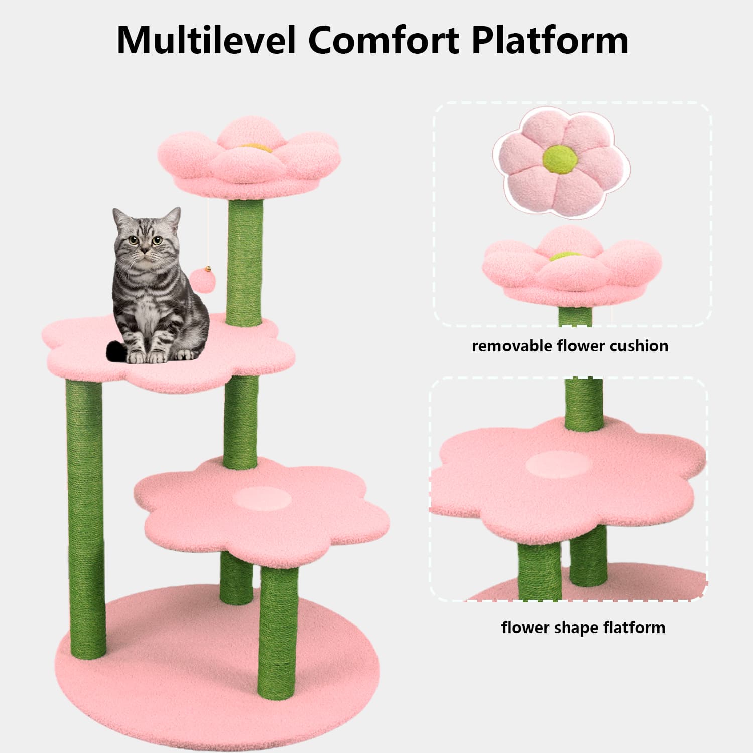 Cat Tree with Removable Cozy Perch & Scratching Posts Hanging & Toy Multi-Level Cat Furniture for Kittens/Cats to Climb, Rest & Play Hanging  Toy