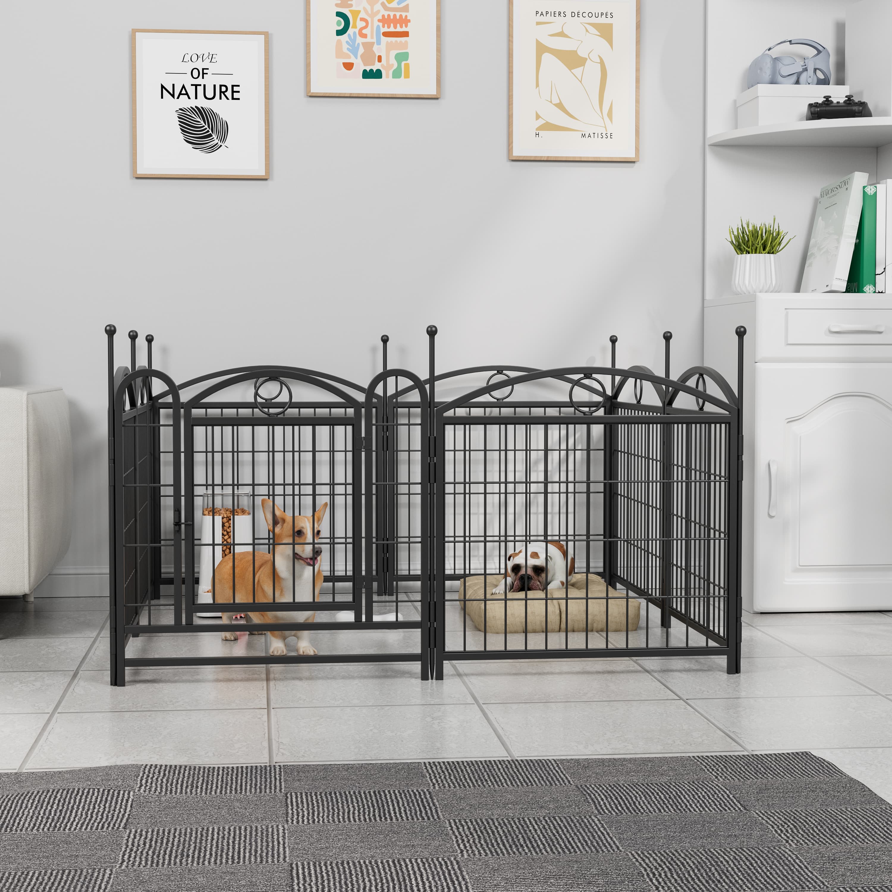 Dog Playpen Indoor 24 inch 8 Panels Metal Dog Pen Pet Dog Fence Outdoor Exercise Pen with Doors, Heavy Duty Dog Fence Puppy Pen for Large Medium Small Dogs Indoor Outdoor Foldable Pet Exercise Pen