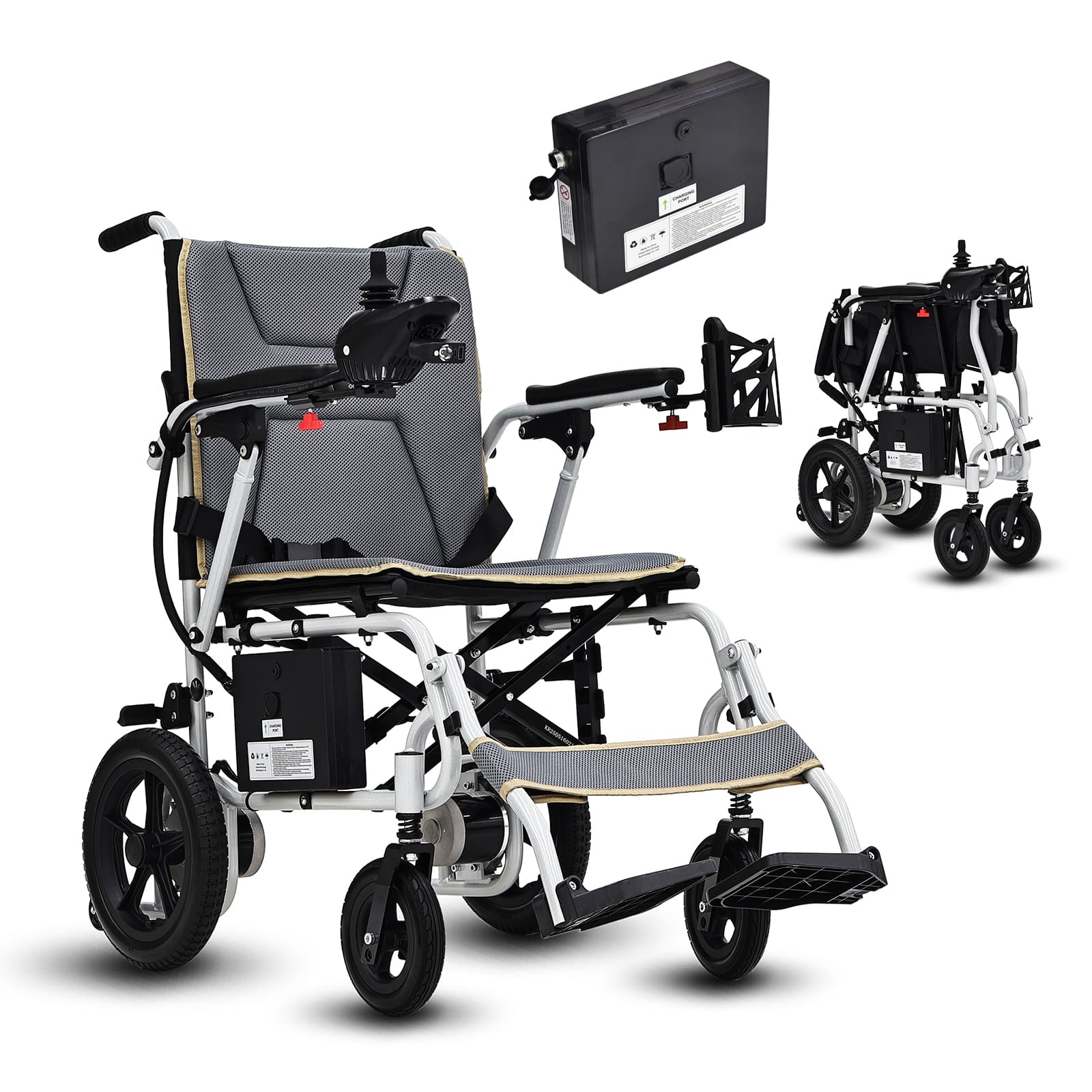 Lightweight Electric Wheelchair for Adults & Seniors - Ultralight 36lbs Foldable Power Wheelchairs, 264LBS Loading Capacity, 12-Mile Long Travel Range, All Terrain, With LED Light & Cup Holder