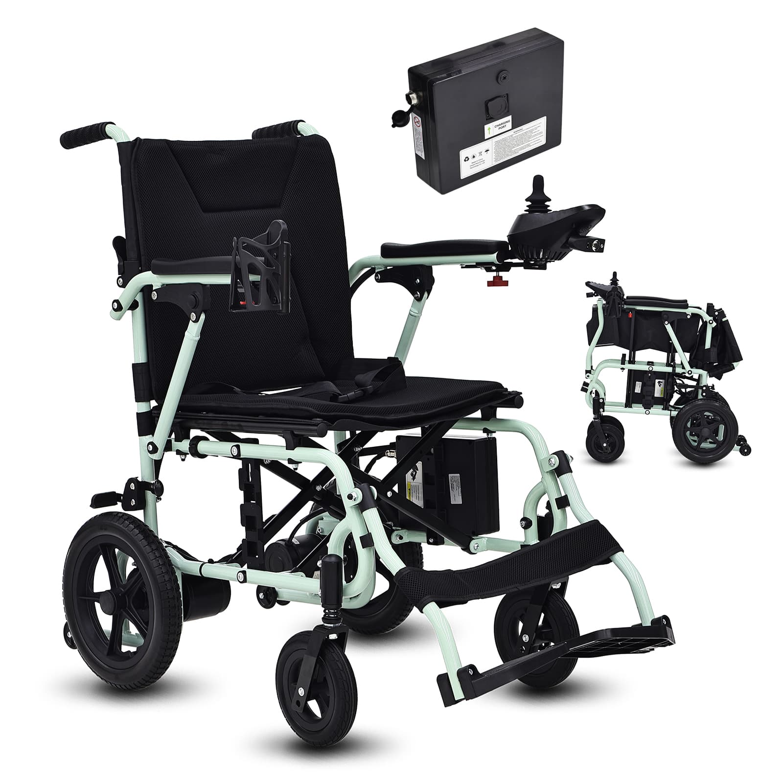 Lightweight Electric Wheelchair for Adults & Seniors - Ultralight 36lbs Foldable Power Wheelchairs, 264LBS Loading Capacity, 12-Mile Long Travel Range, All Terrain, With LED Light & Cup Holder