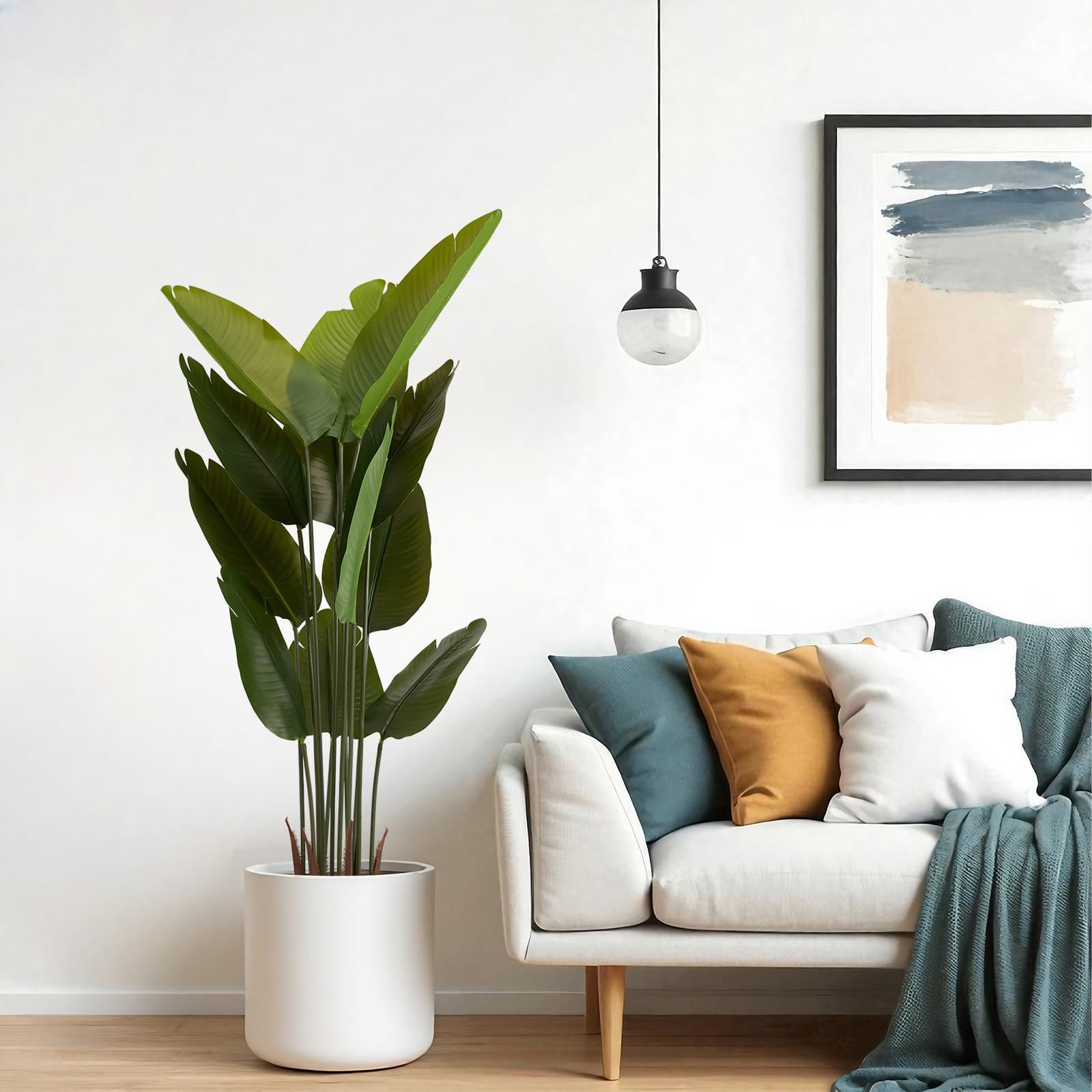 Artificial Bird of Paradise Plant, 5.2ft Tall Faux Tropical Palm Tree in Pot for Indoor or Outdoor Home, Office, or Garden Decoration, 2pcs/set