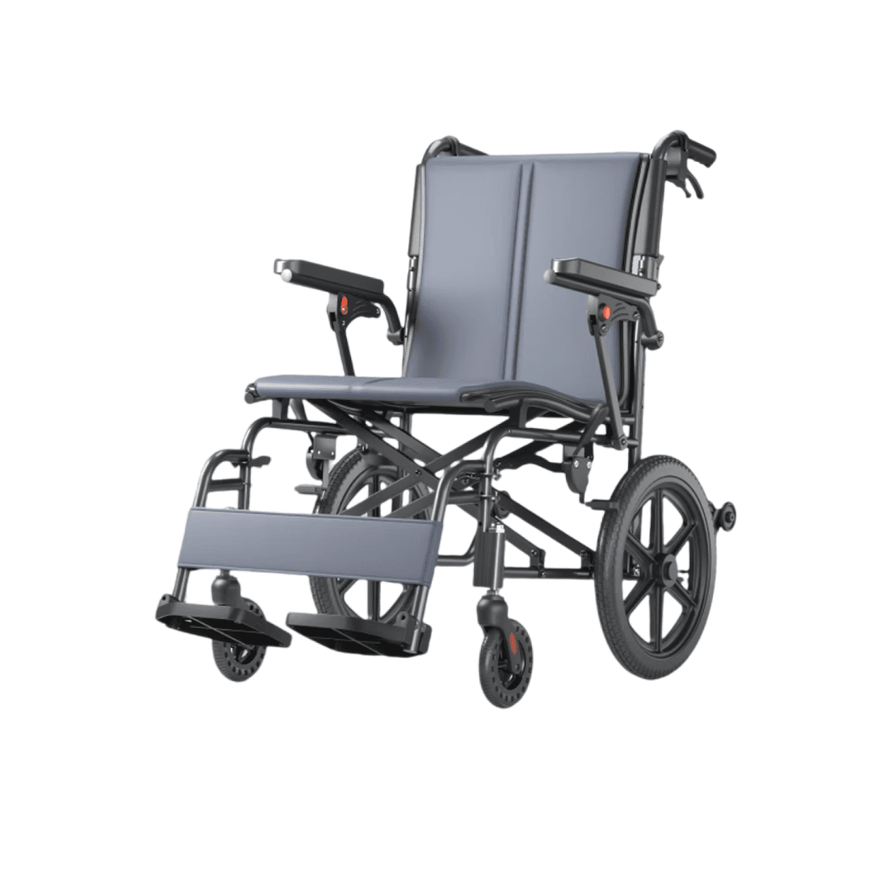 Adult Wheelchair, 16-inch Ergonomic Foldable Aluminum Transport Wheelchair with Flip-Up Armrests and Brakes