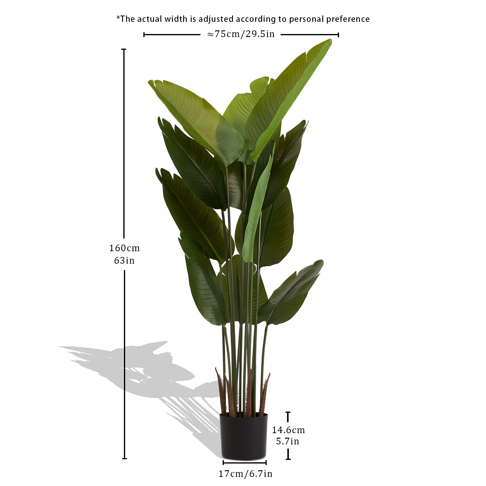 Artificial Bird of Paradise Plant, 5.2ft Tall Faux Tropical Palm Tree in Pot for Indoor or Outdoor Home, Office, or Garden Decoration, 2pcs/set