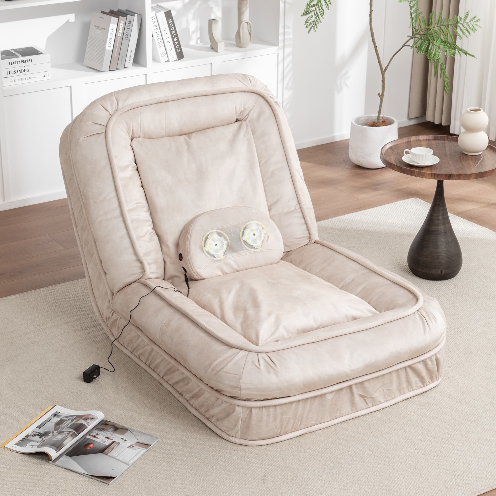 Upholstered Human Dog Bed for Adult & Pets,with 5 Adjustable Position &Massage Pillow, Bean Bag floor sofa with 2 Soft Pillows