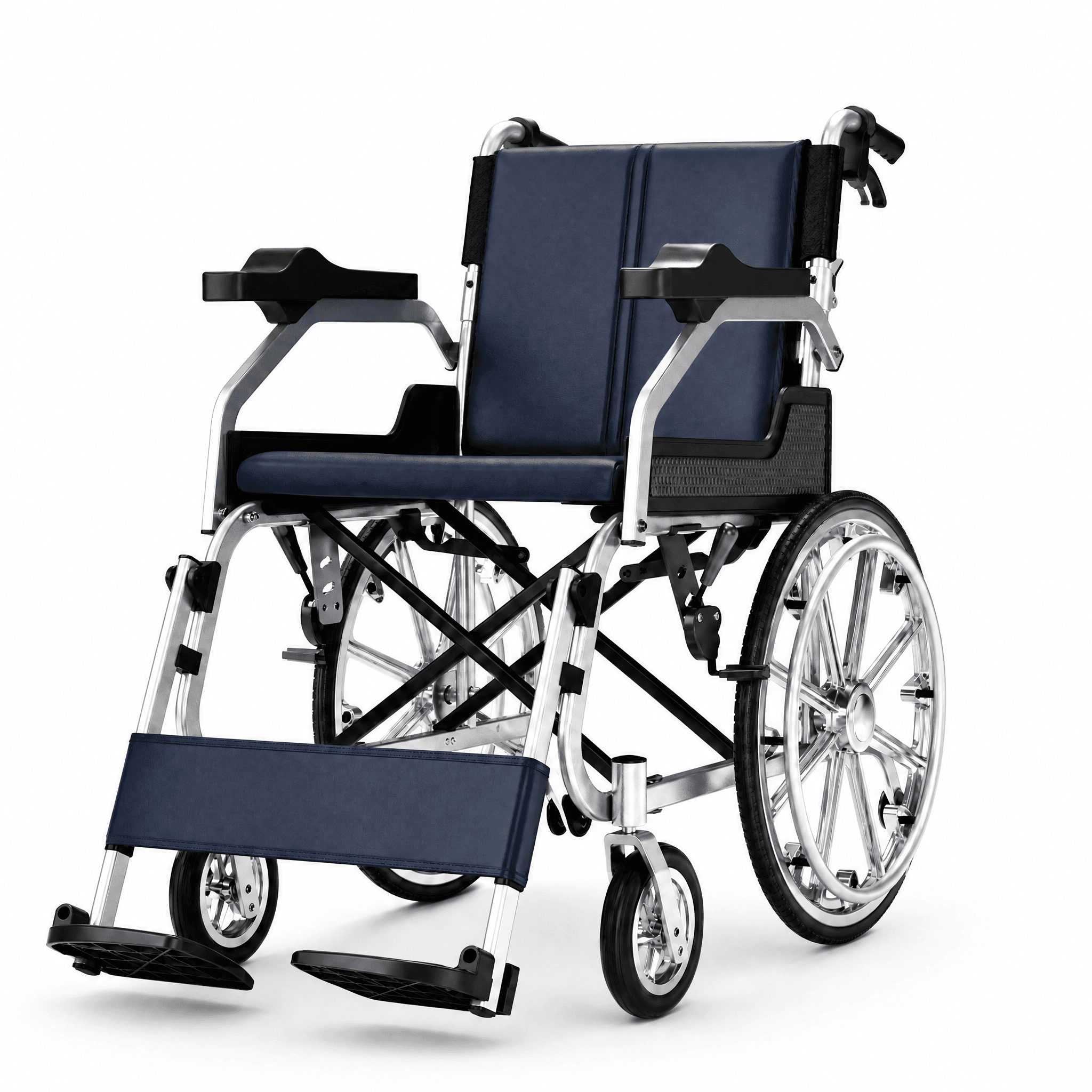 Adult Wheelchair, 22-inch Ergonomic Foldable Aluminum Transport Wheelchair with Flip-Up Armrests and Brakes
